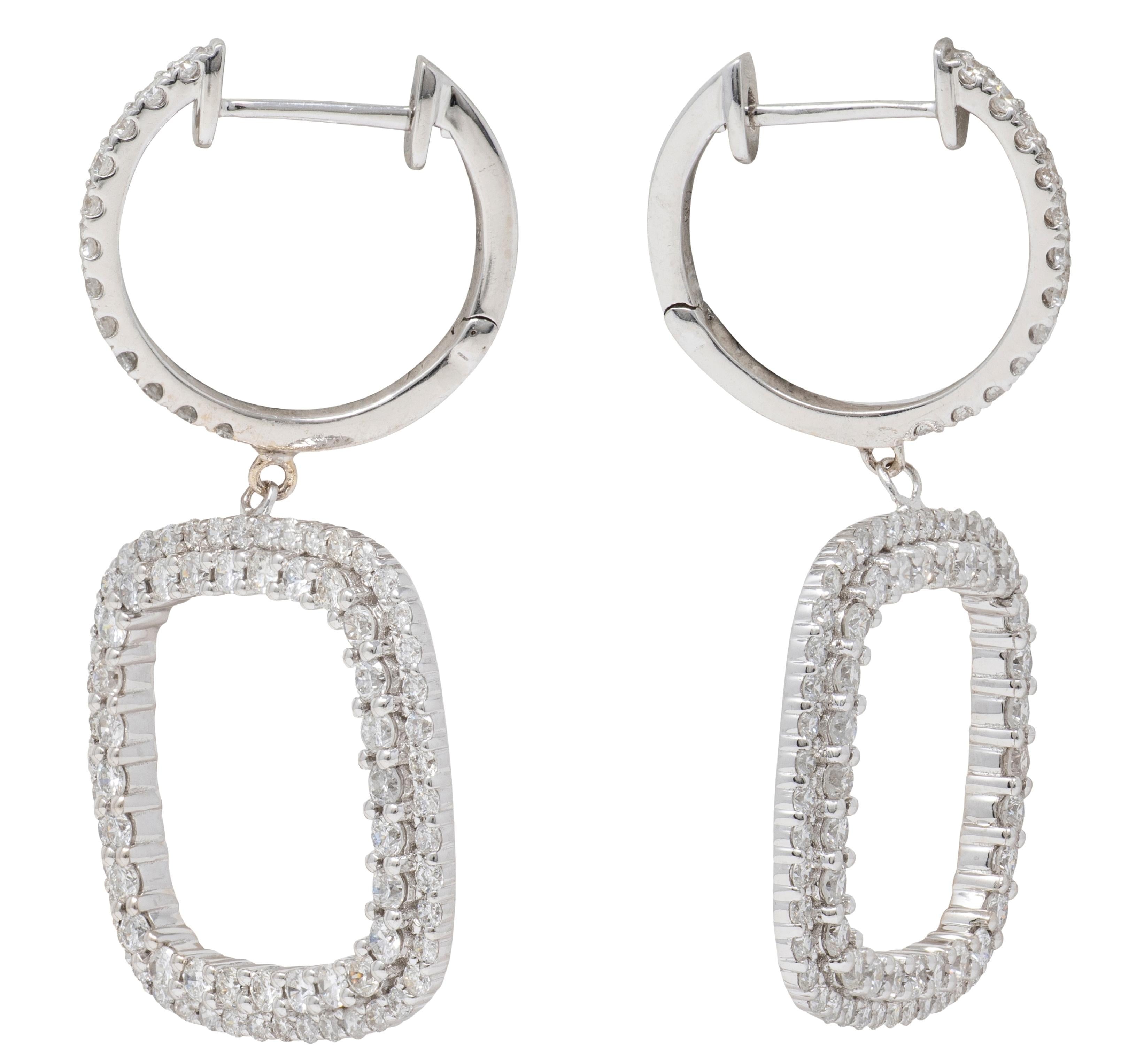 2010's Diamond 18 Karat White Gold Contemporary Square Drop Earrings