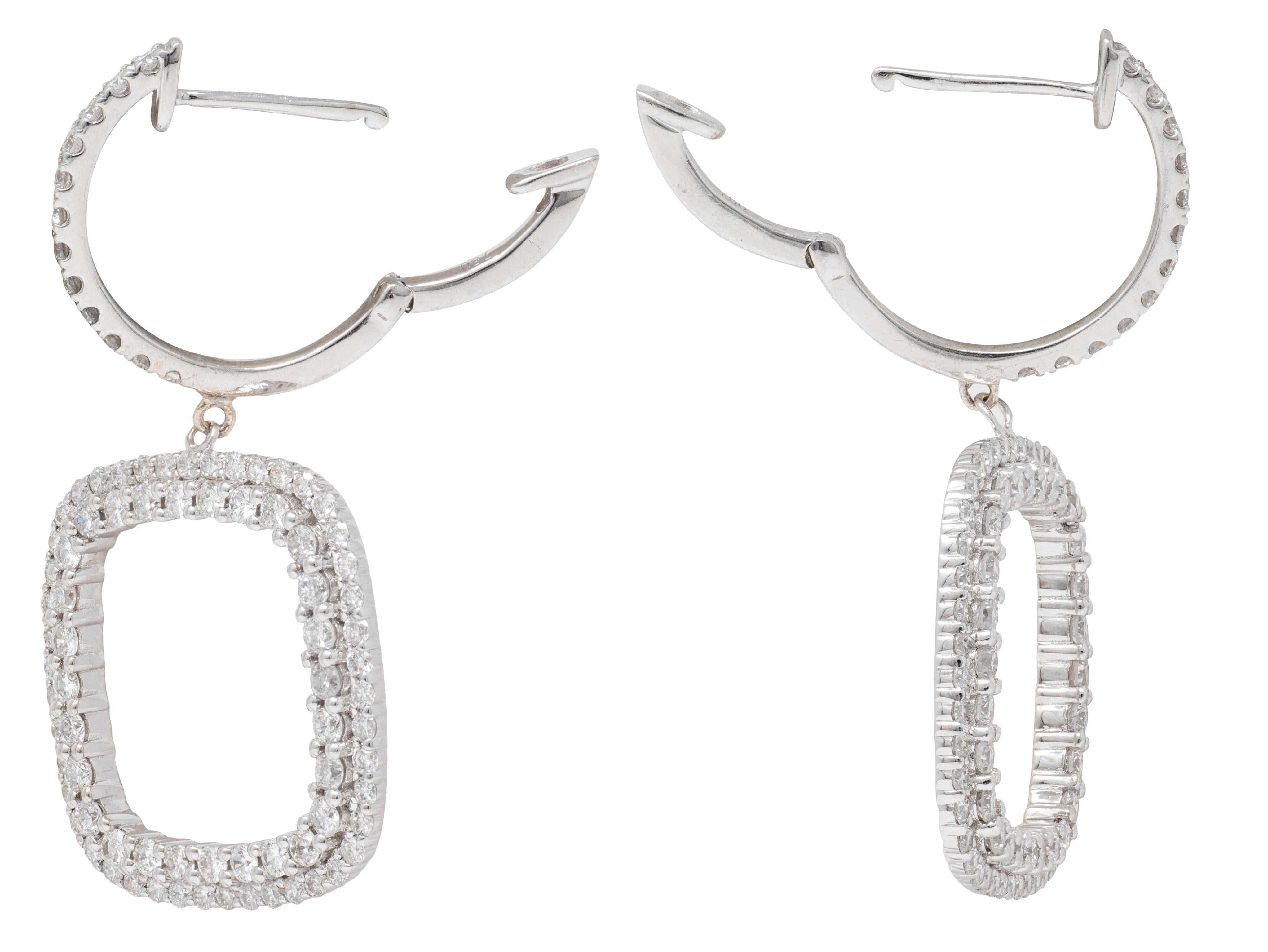 2010's Diamond 18 Karat White Gold Contemporary Square Drop Earrings