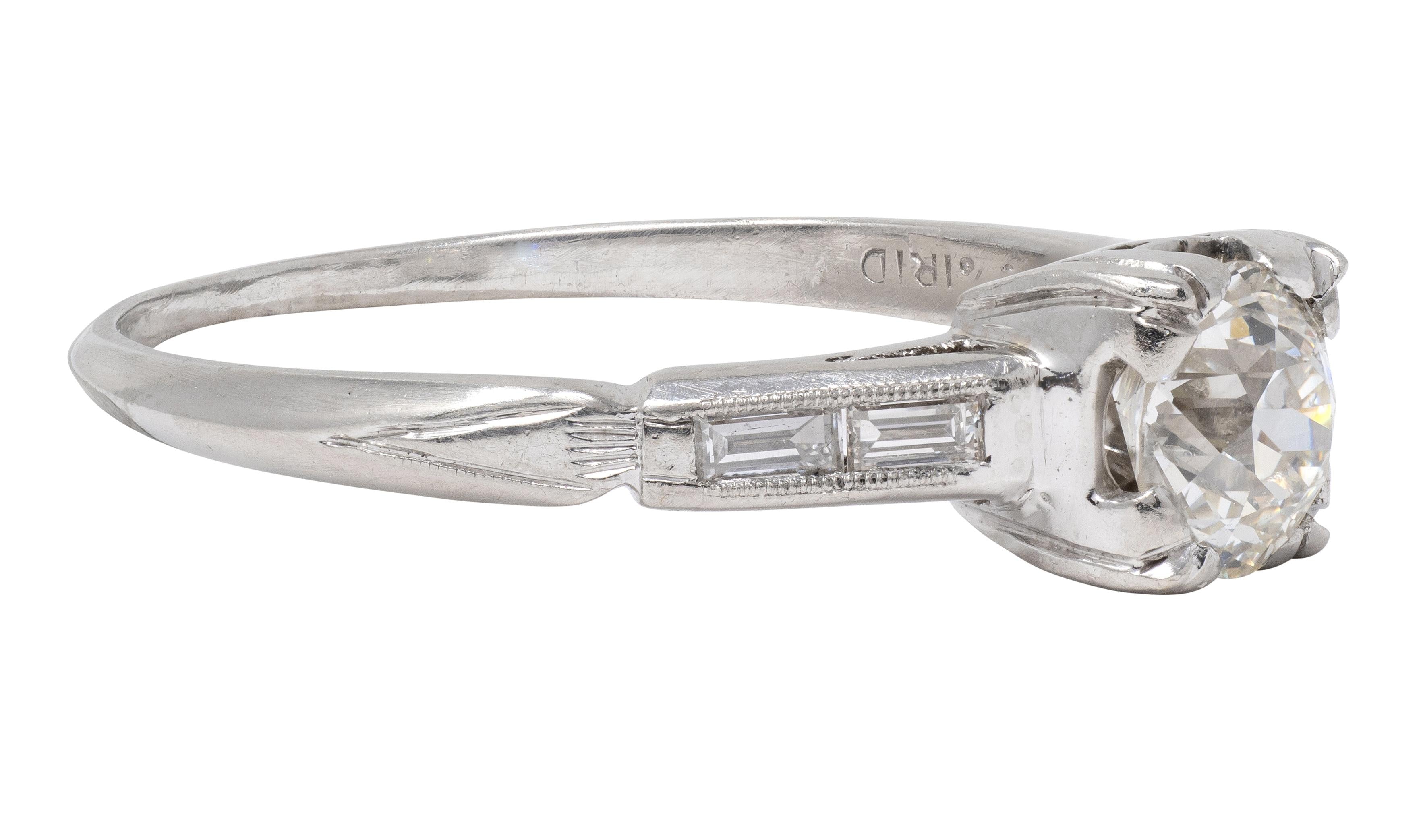 Mid-Century Old European Cut Diamond Platinum Vintage Knife Edge Engagement Ring