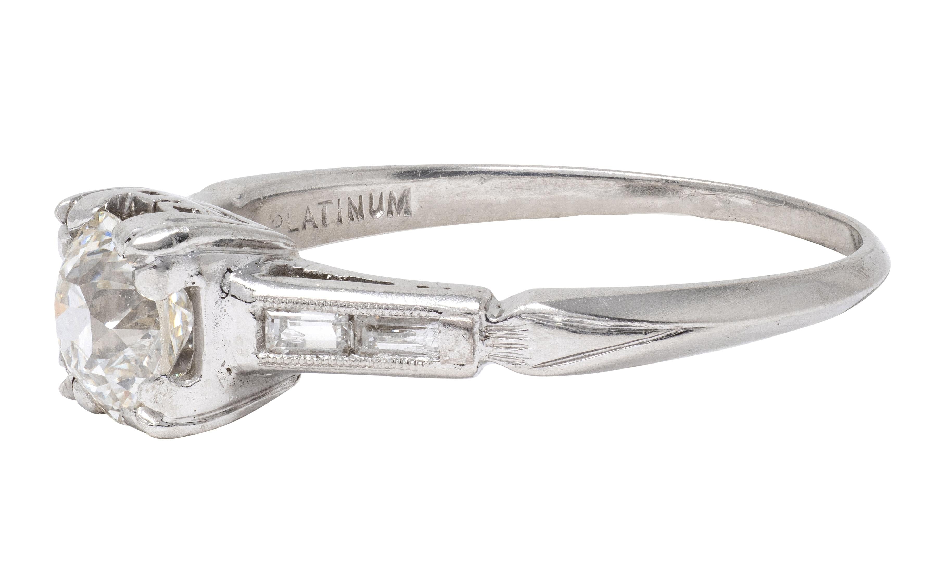 Mid-Century Old European Cut Diamond Platinum Vintage Knife Edge Engagement Ring
