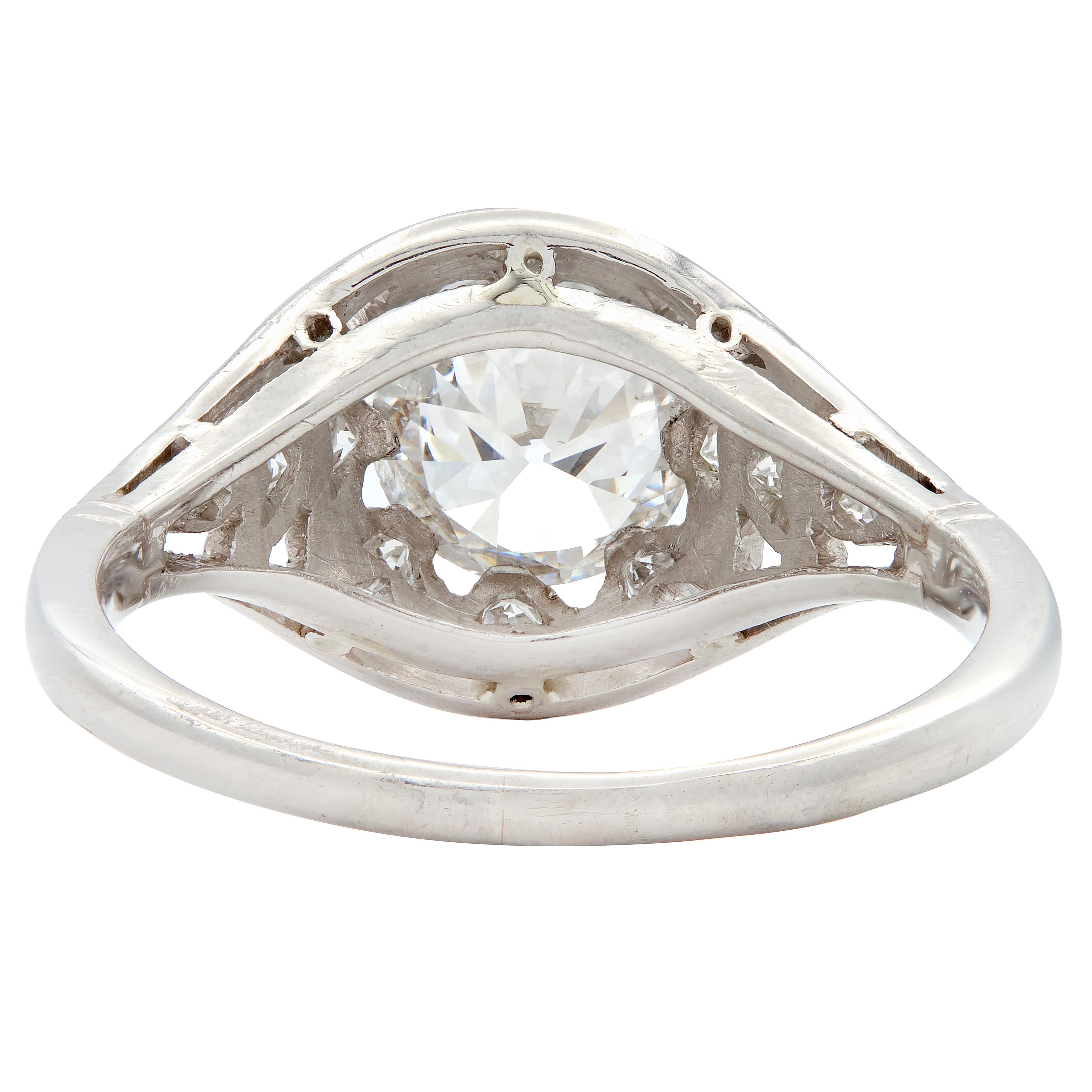 Art Deco 1.39 CTW Diamond Platinum Foliate Vintage Engagement Ring GIA