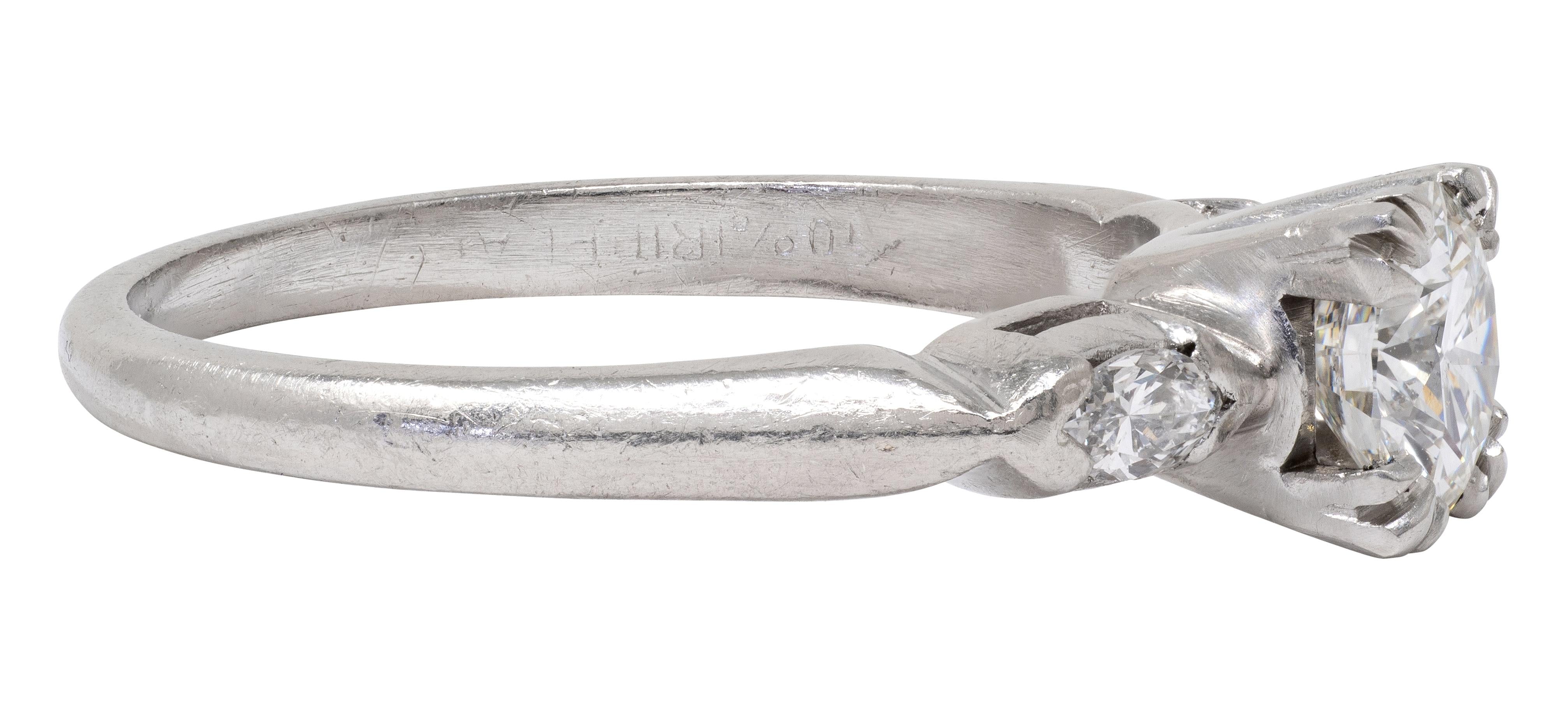 Mid-Century 0.82 CTW Diamond Platinum Marquise Three Stone Engagement Ring GIA