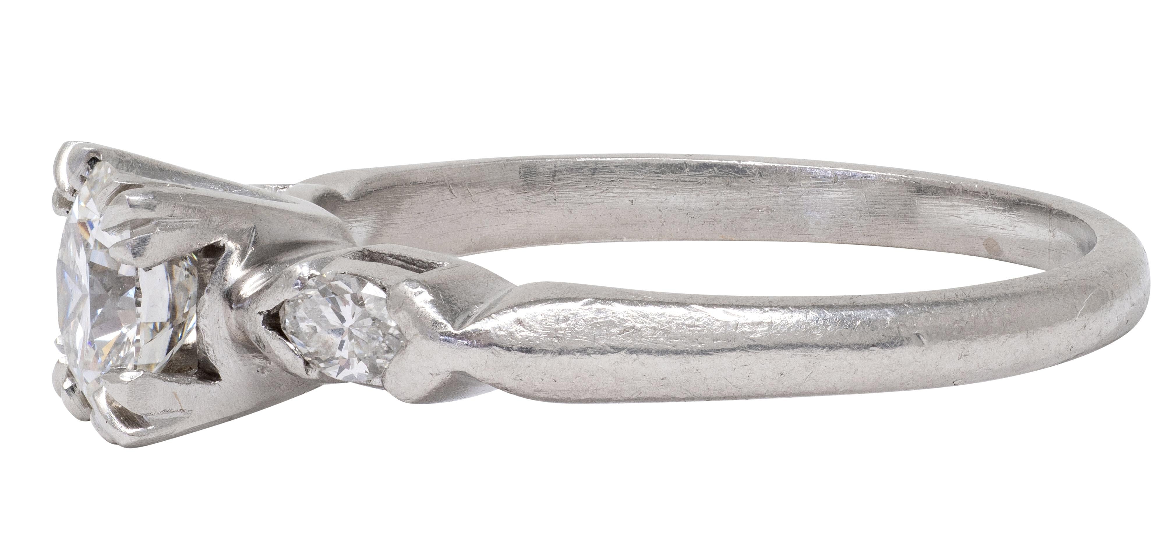 Mid-Century 0.82 CTW Diamond Platinum Marquise Three Stone Engagement Ring GIA