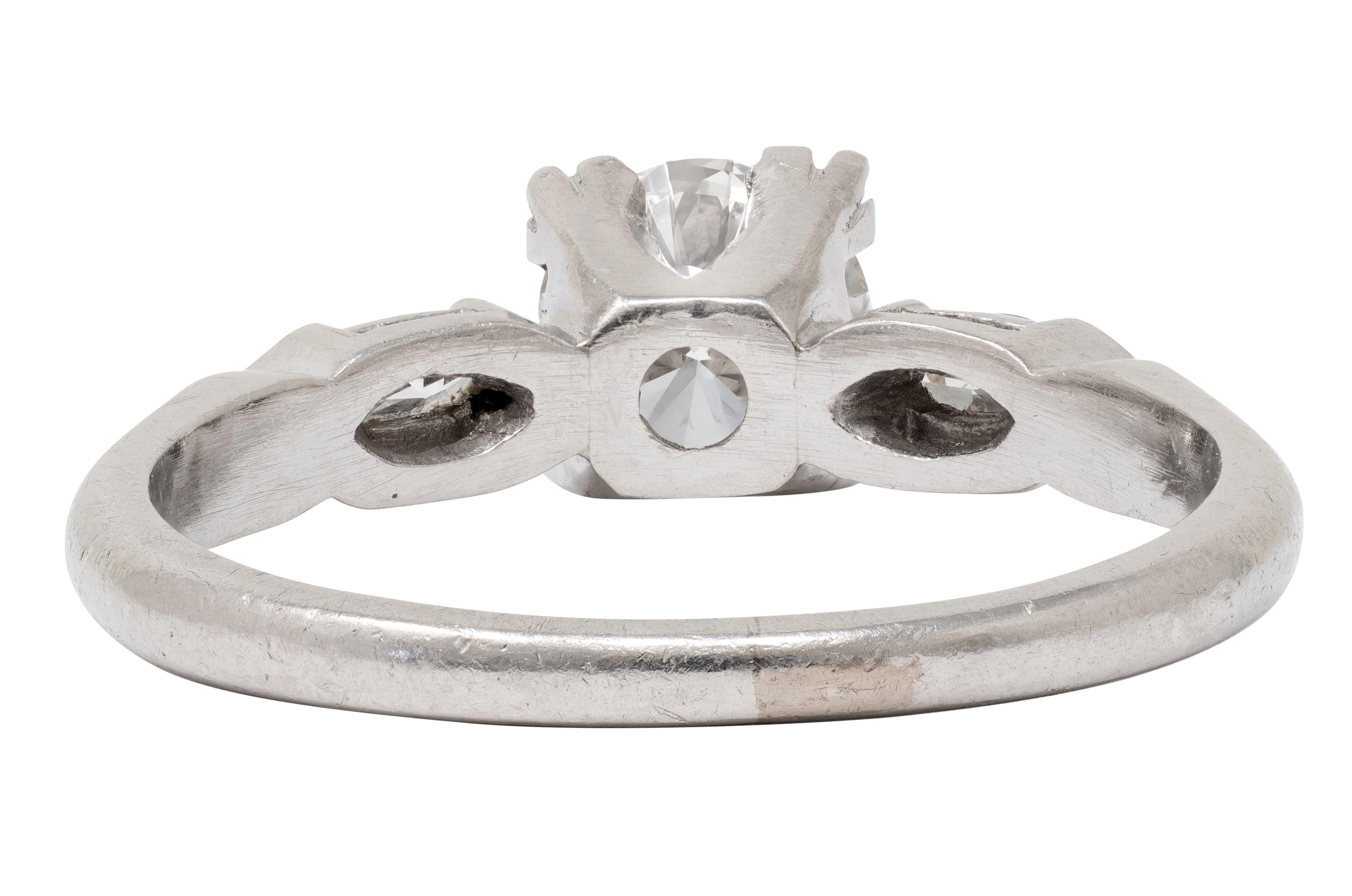 Mid-Century 0.82 CTW Diamond Platinum Marquise Three Stone Engagement Ring GIA