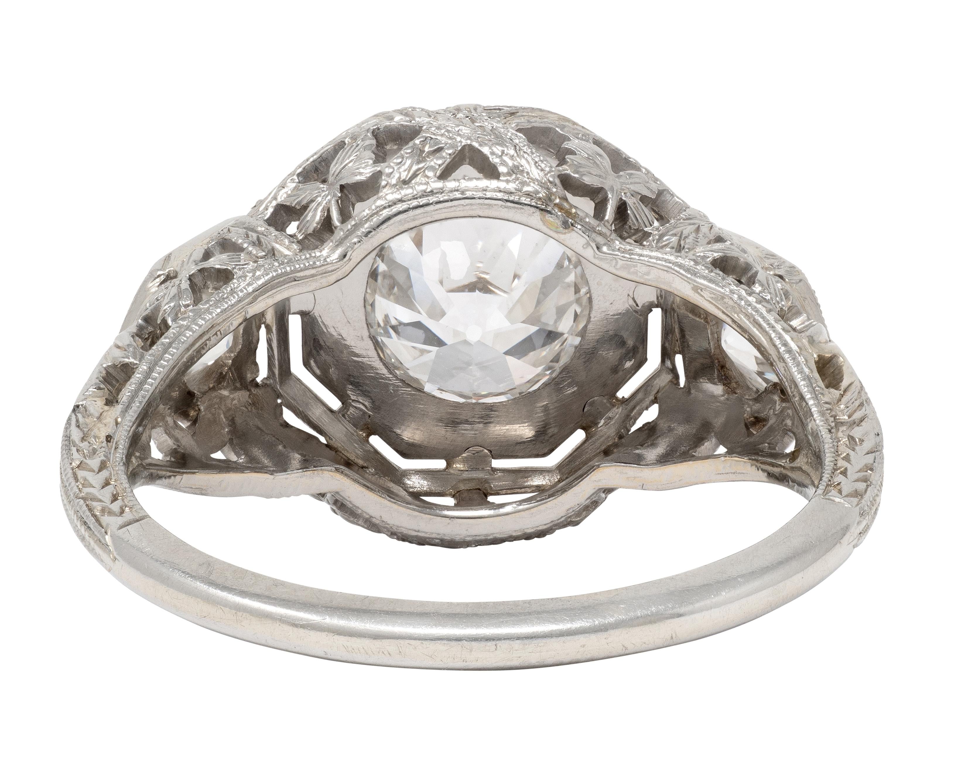 Art Deco Old European Diamond 18 Karat White Gold Vintage Engagement Ring GIA