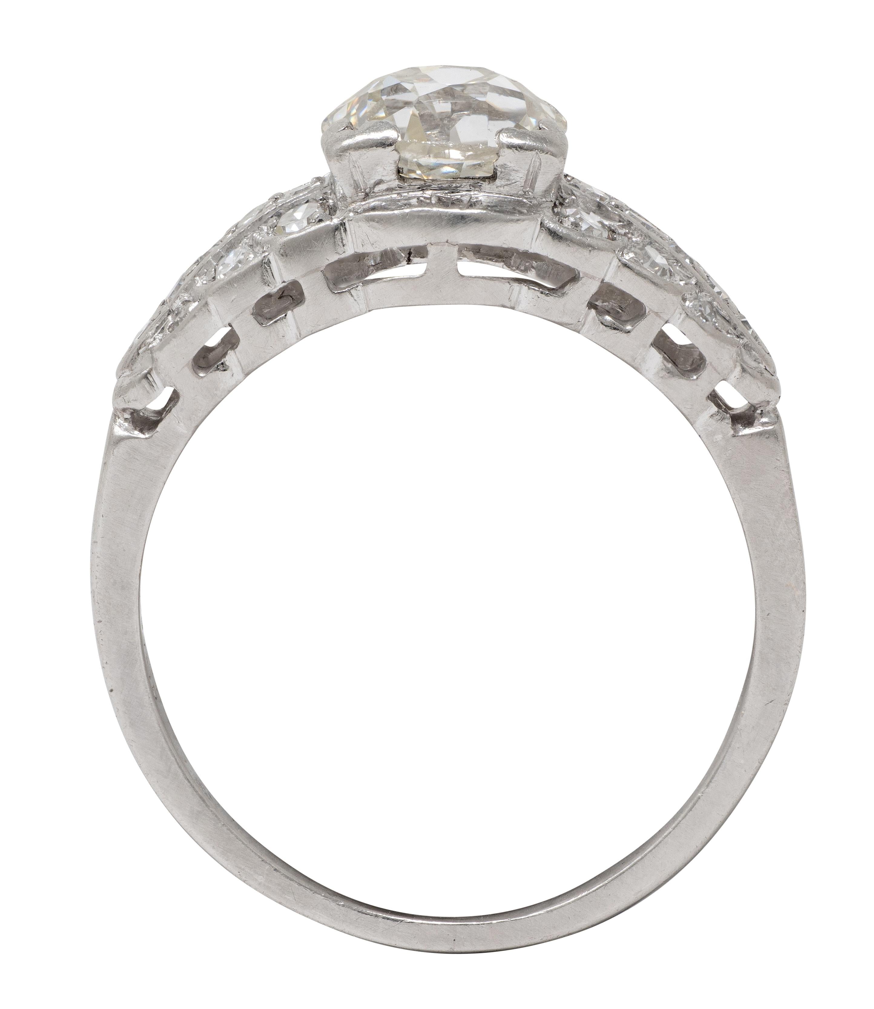 Art Deco Old European Diamond Platinum Square Stepped Vintage Engagement Ring