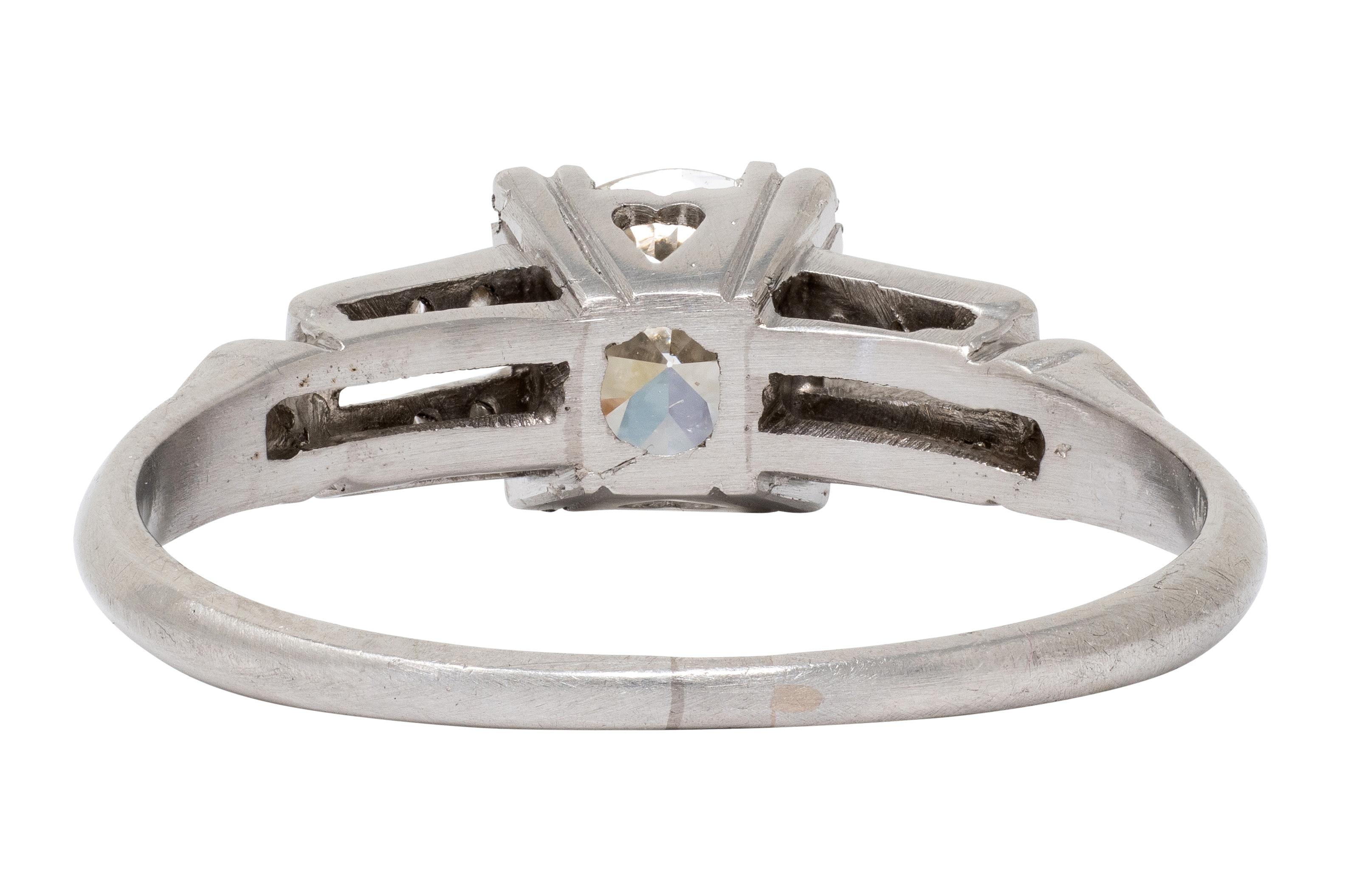 Mid-Century 0.80 CTW Old European Diamond Platinum Heart Vintage Engagement Ring