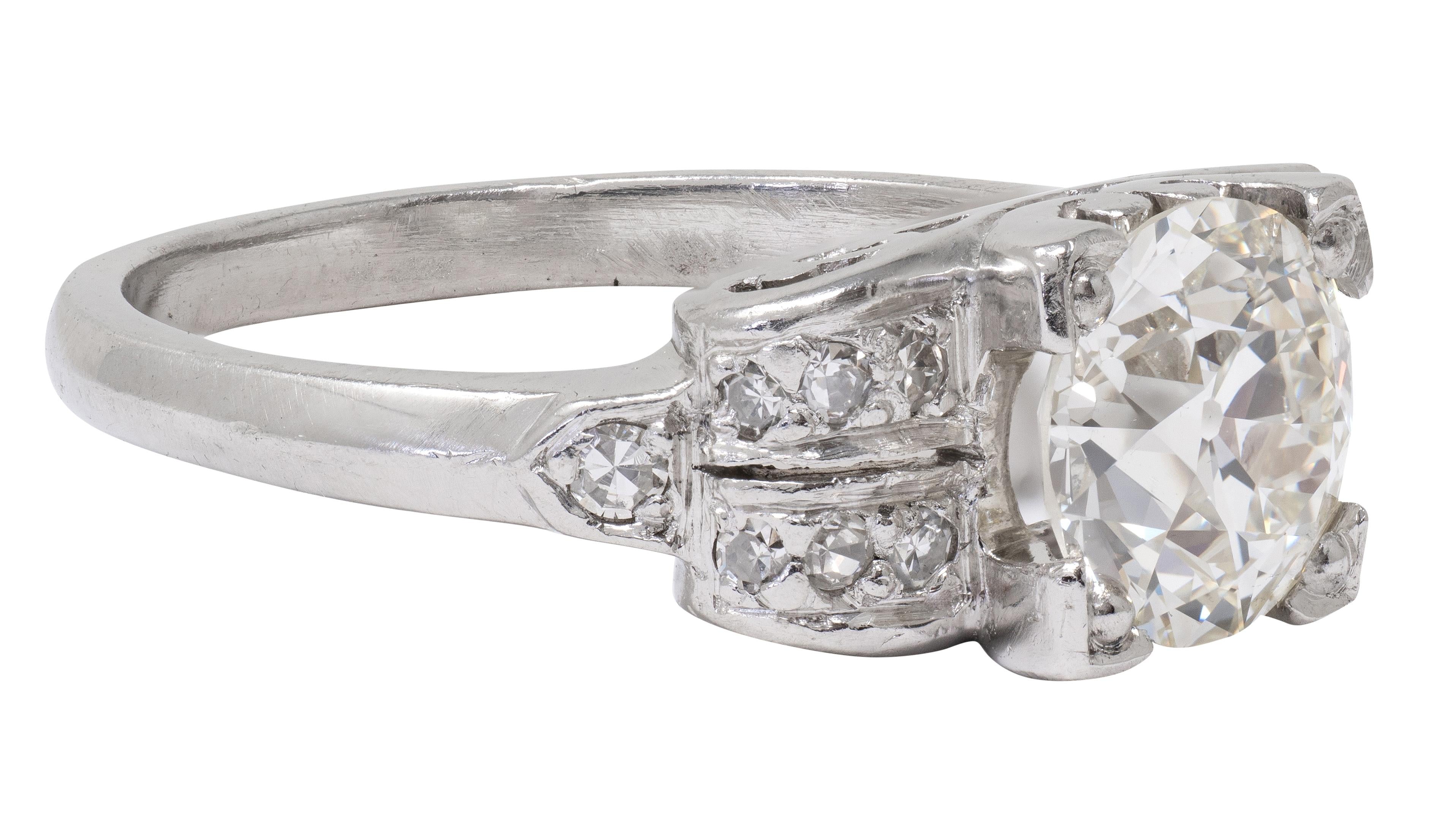 Mid-Century 1.95 CTW OEC Diamond Platinum Scrolled Vintage Engagement Ring GIA