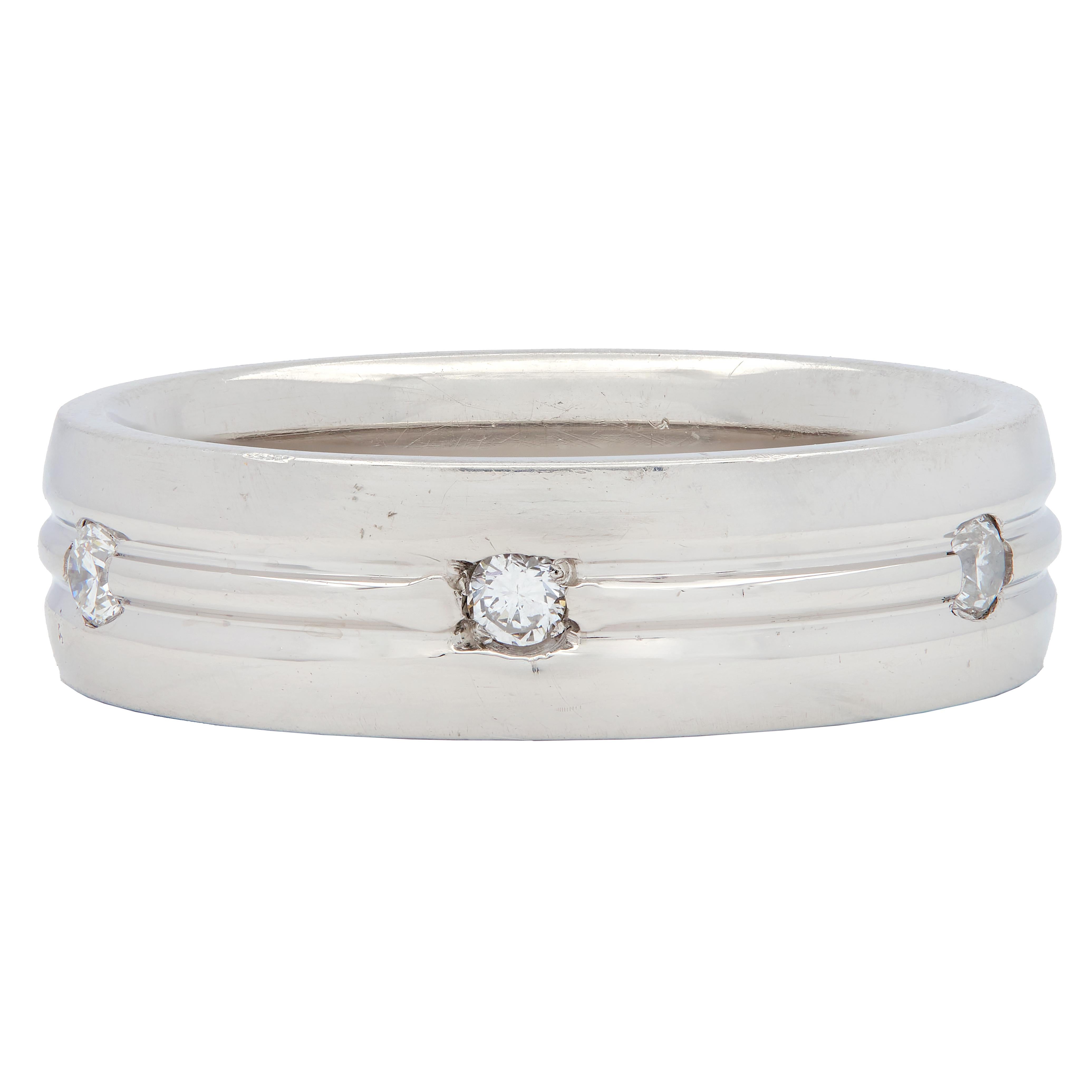 1990's Diamond Platinum Unisex Wide Vintage Wedding Band Ring