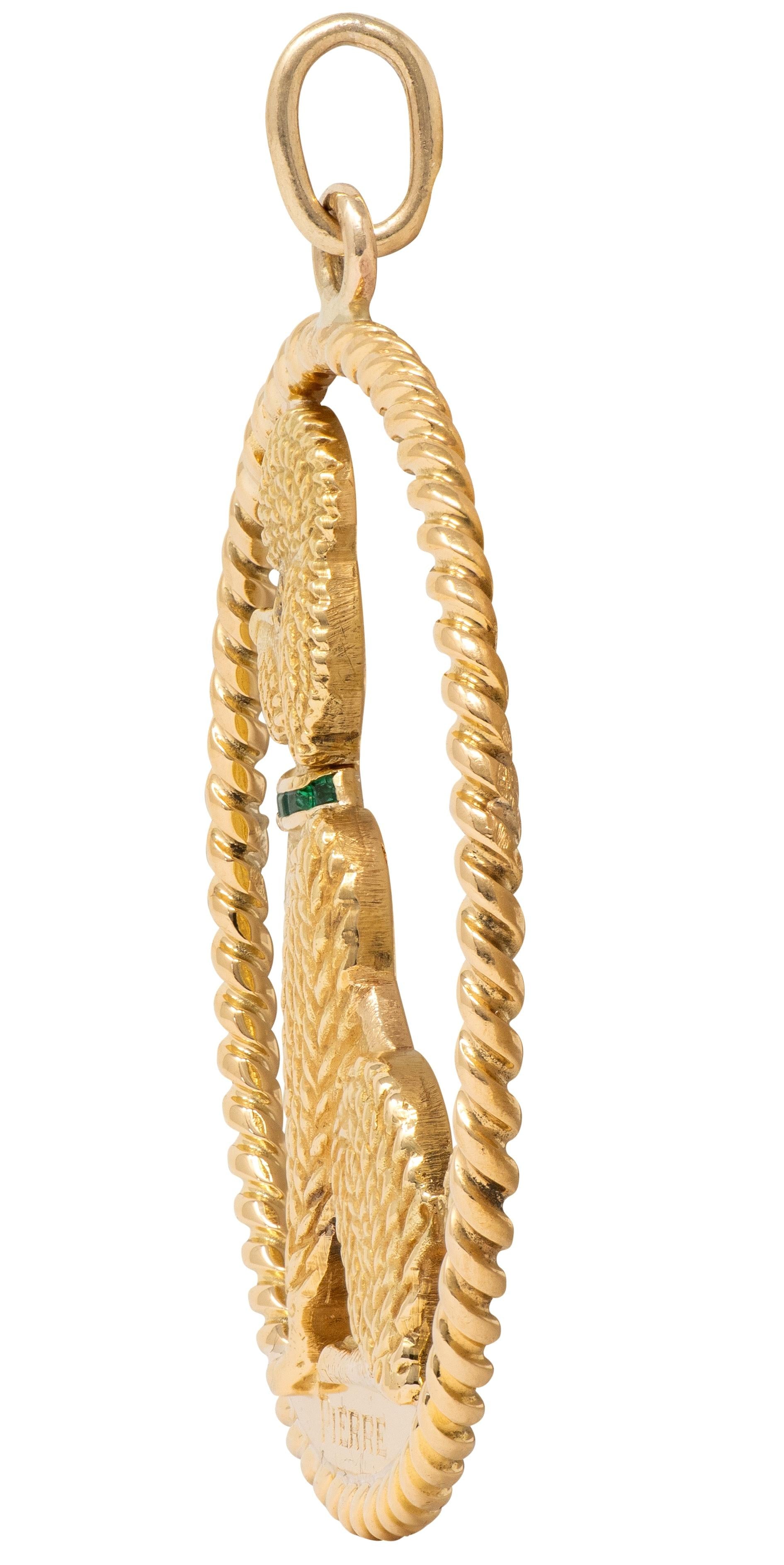 Cartier 1950's Emerald Ruby 18 Karat Yellow Gold Vintage Poodle Dog Pendant