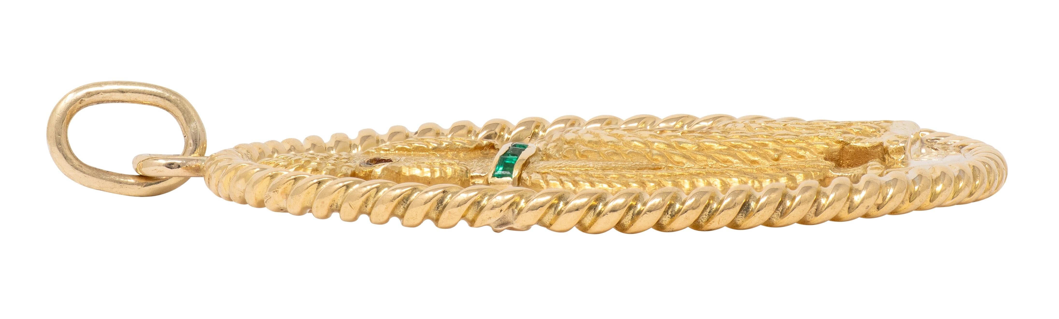 Cartier 1950's Emerald Ruby 18 Karat Yellow Gold Vintage Poodle Dog Pendant