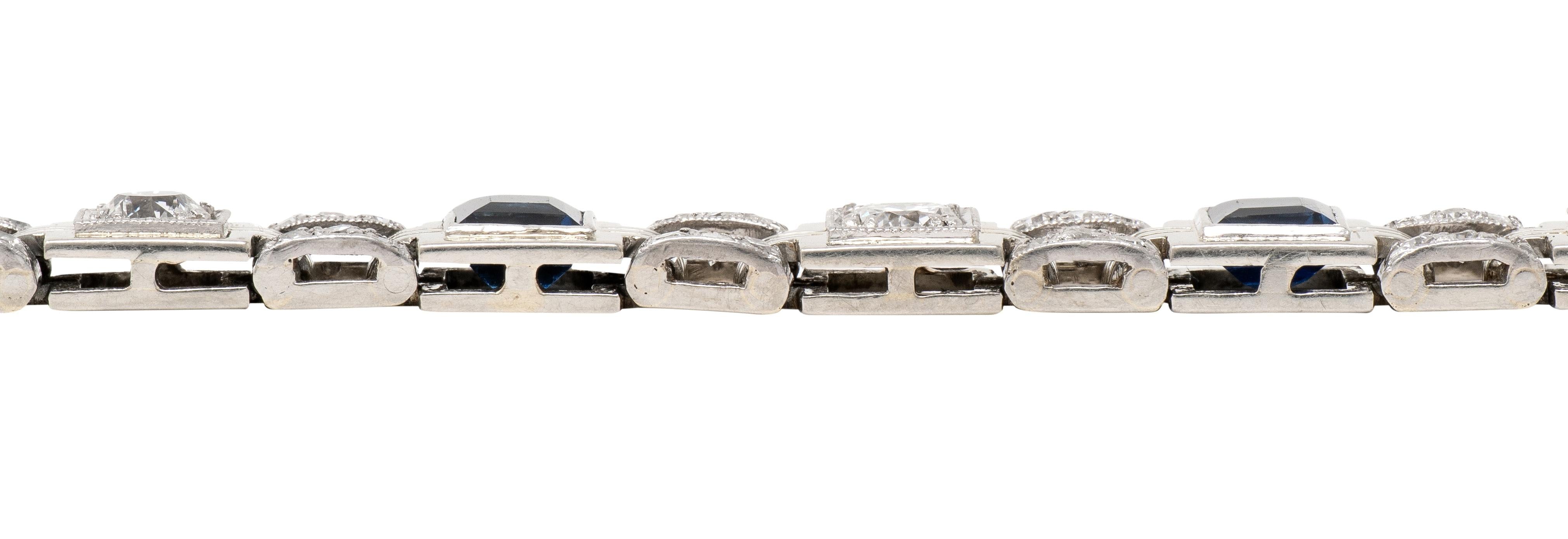 Art Deco 5.84 CTW Diamond Sapphire 18 Karat White Gold Vintage Line Bracelet