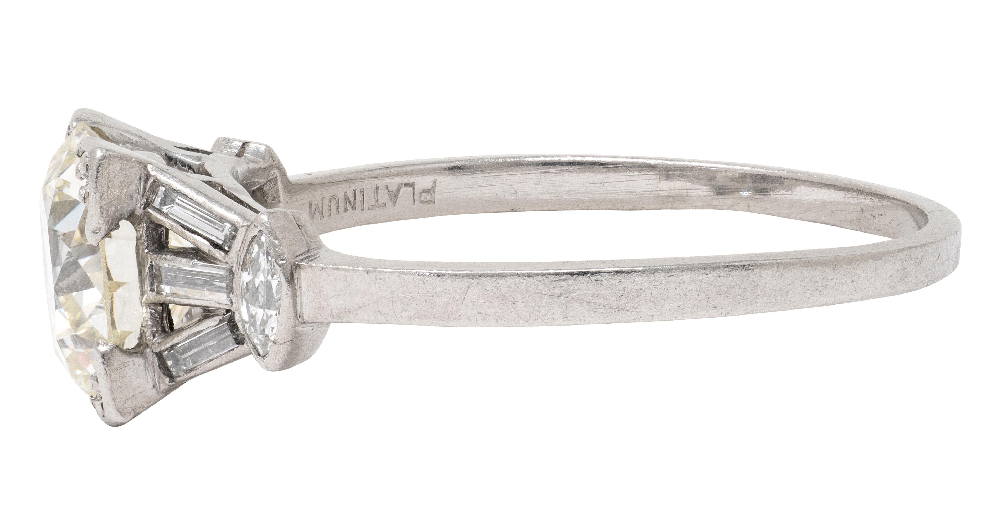 Art Deco Old European Cut Diamond Platinum Vintage Fanning Engagement Ring
