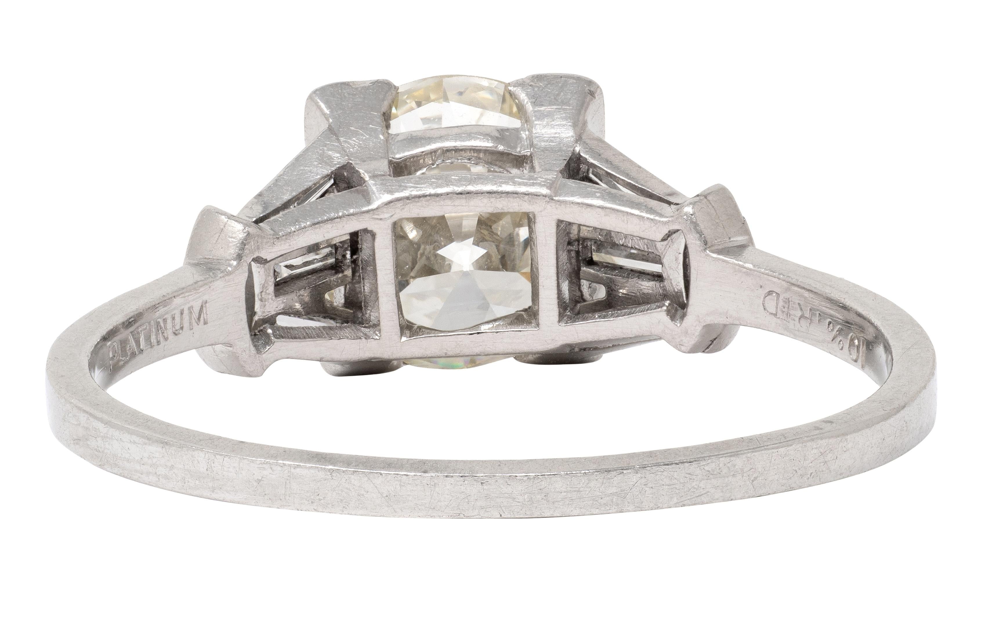 Art Deco Old European Cut Diamond Platinum Vintage Fanning Engagement Ring