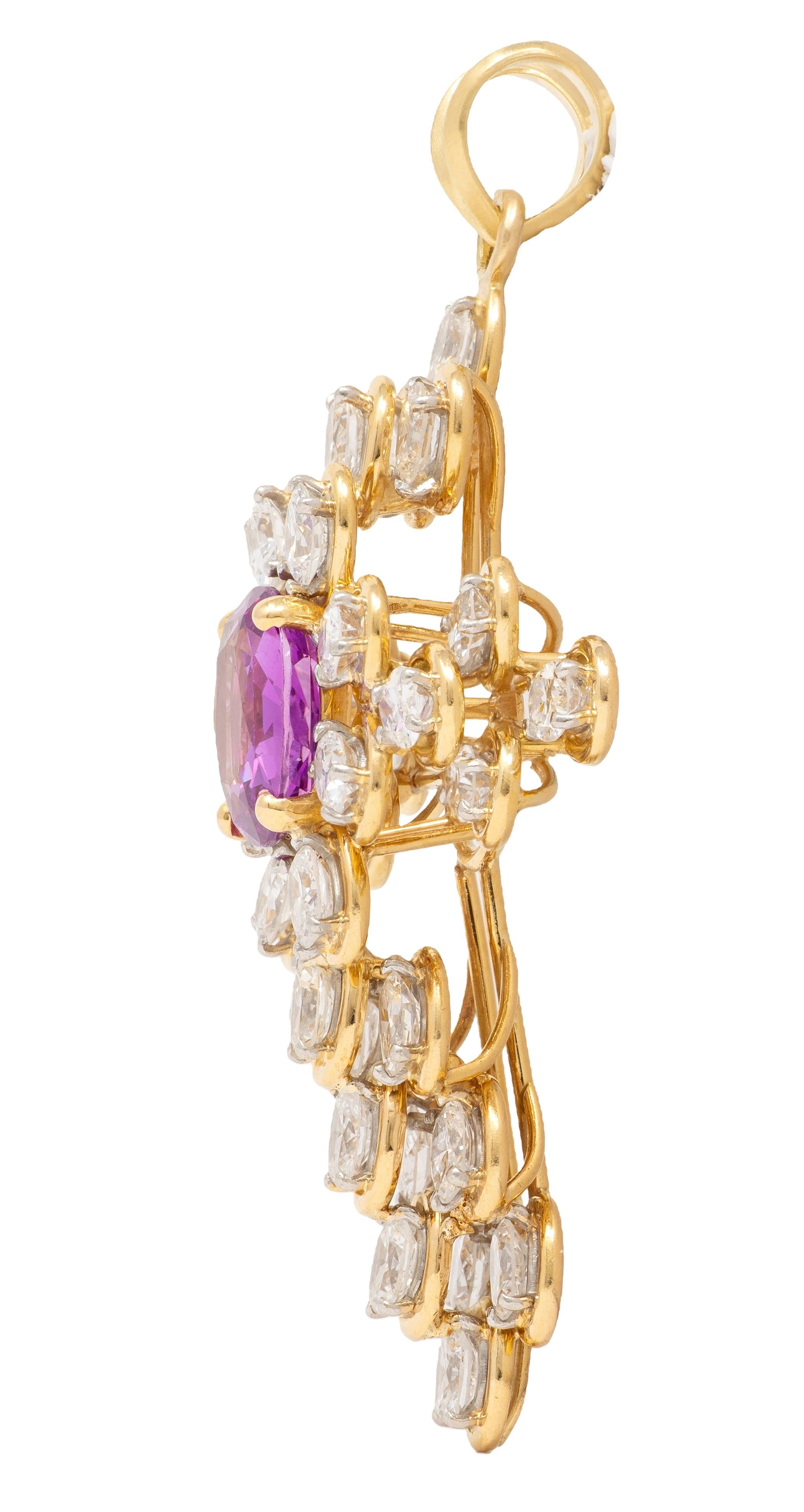 Oscar Heyman 1980's Sapphire Diamond 18K Gold Platinum Vintage Cross Pendant