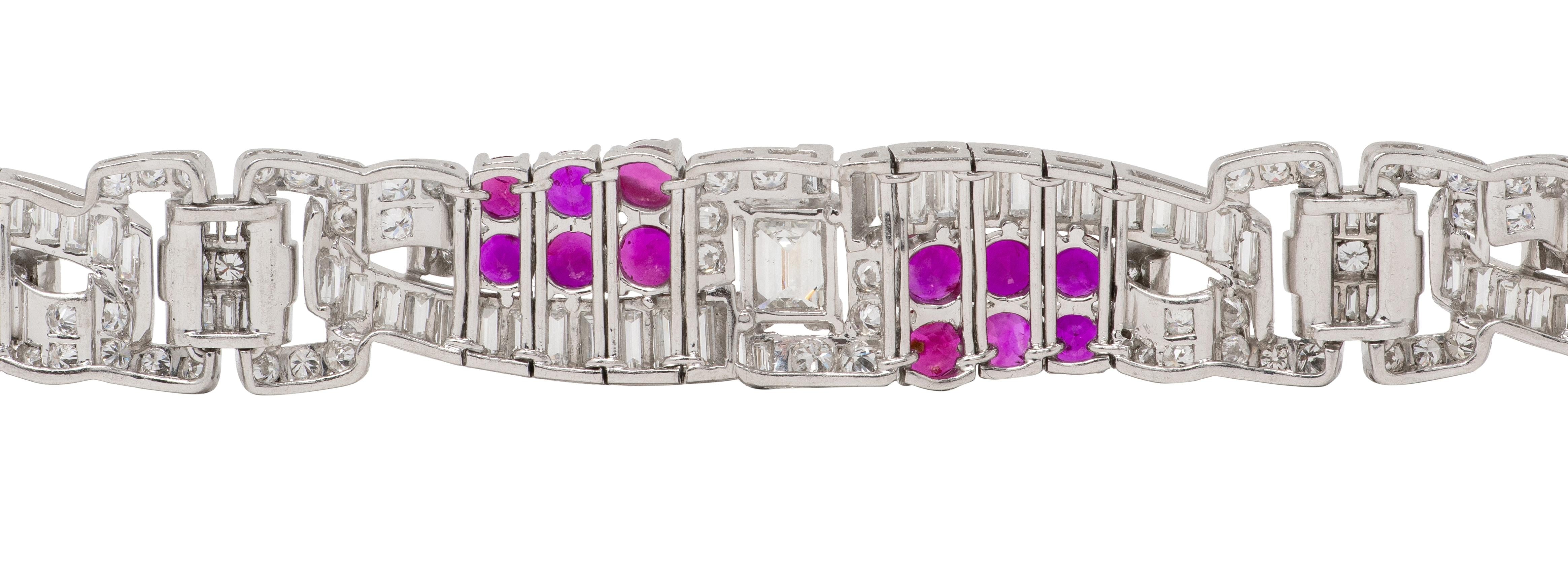 Trabert & Hoeffer Mauboussin 1950s Diamond Ruby Platinum Vintage Ribbon Bracelet