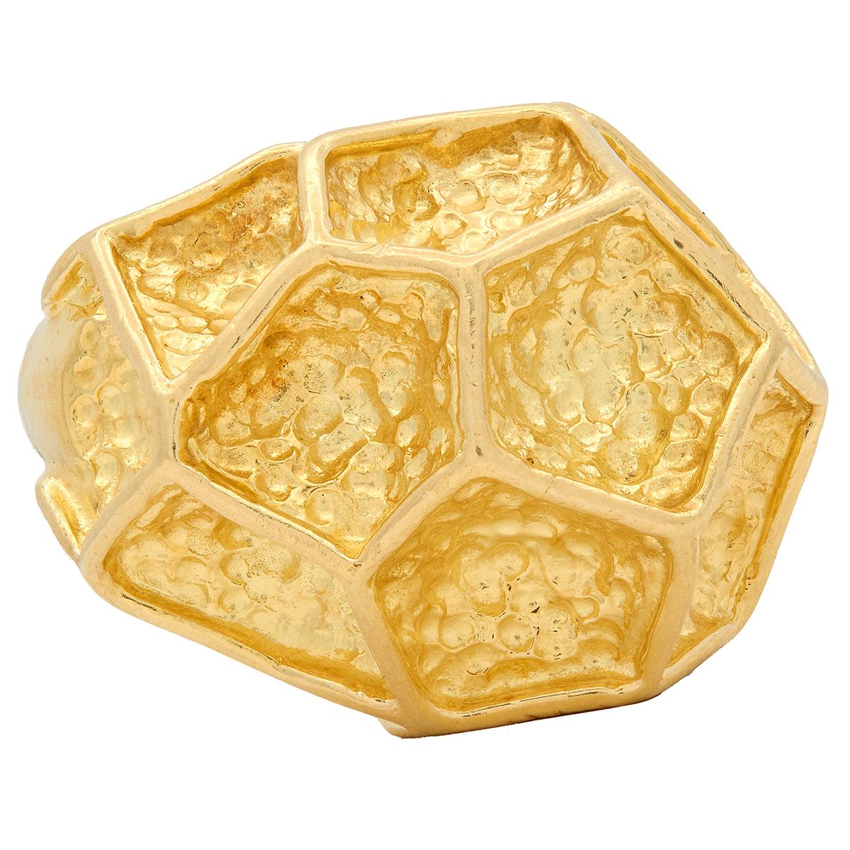 Cartier 1970s 18 Karat Yellow Gold Vintage Hammered Dome Modernist Cocktail Ring
