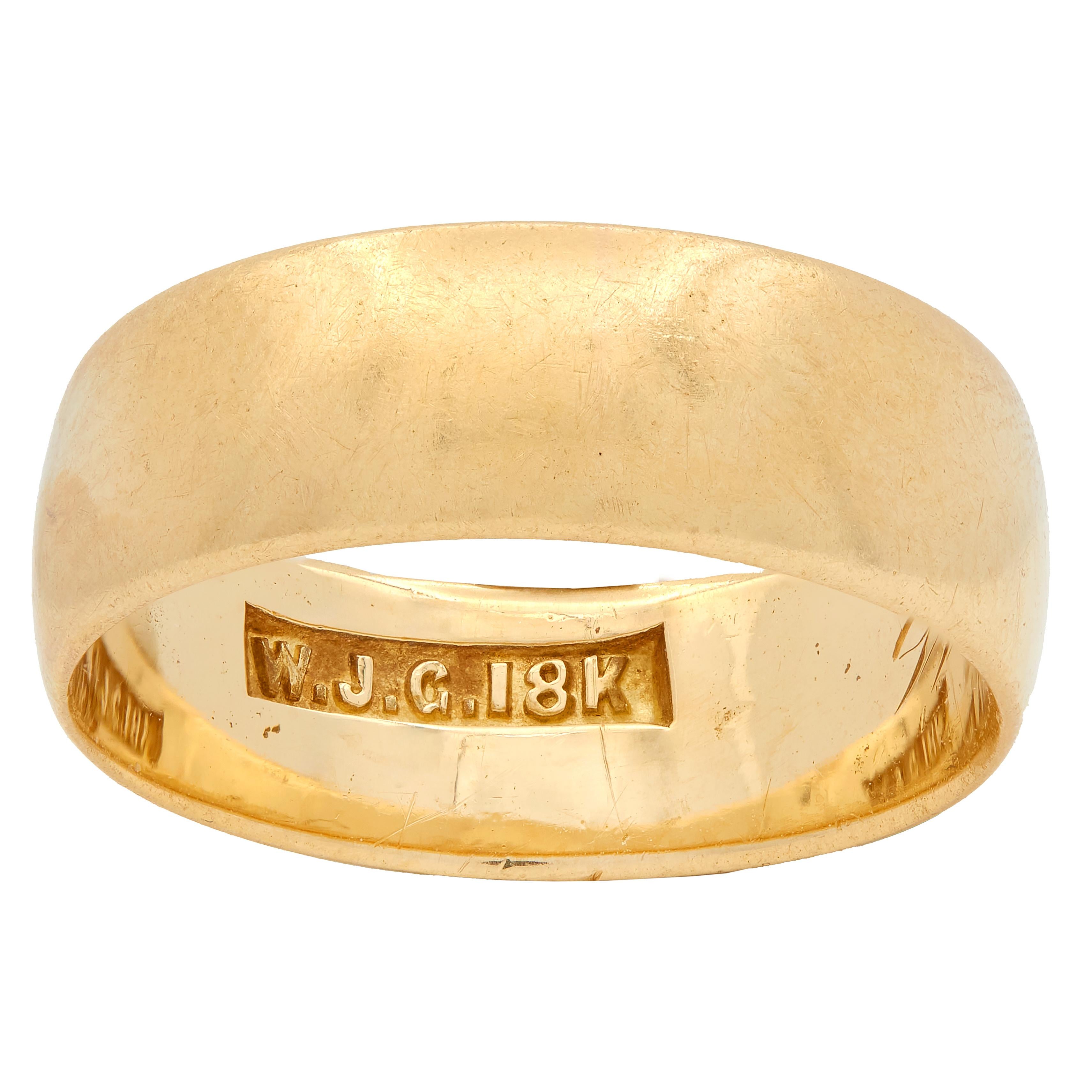 Victorian 18 Karat Yellow Gold Antique Wide Cigar Wedding Band Ring