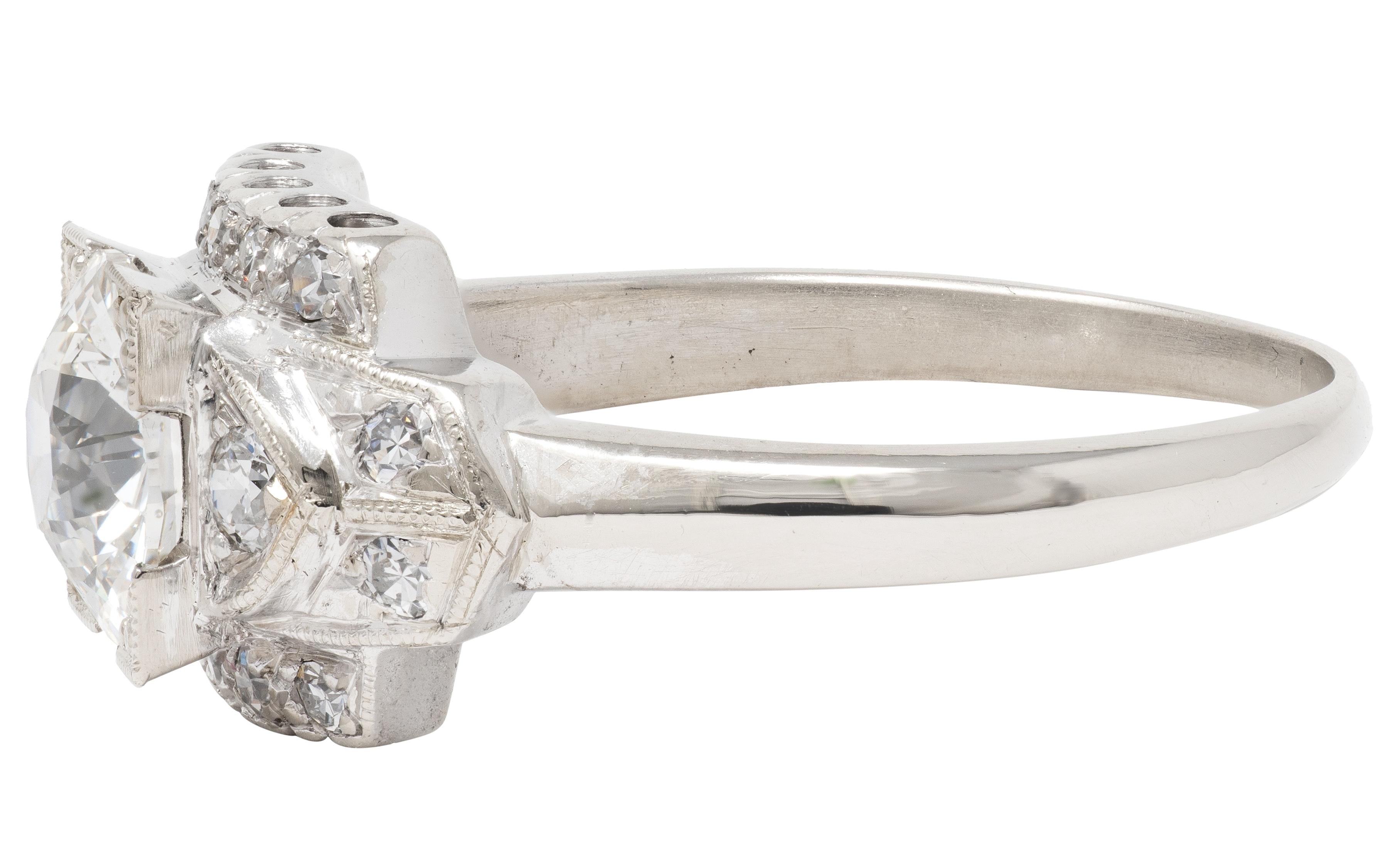 Art Deco 1.39 CTW Old European Diamond 14K Gold Stepped Vintage Engagement Ring