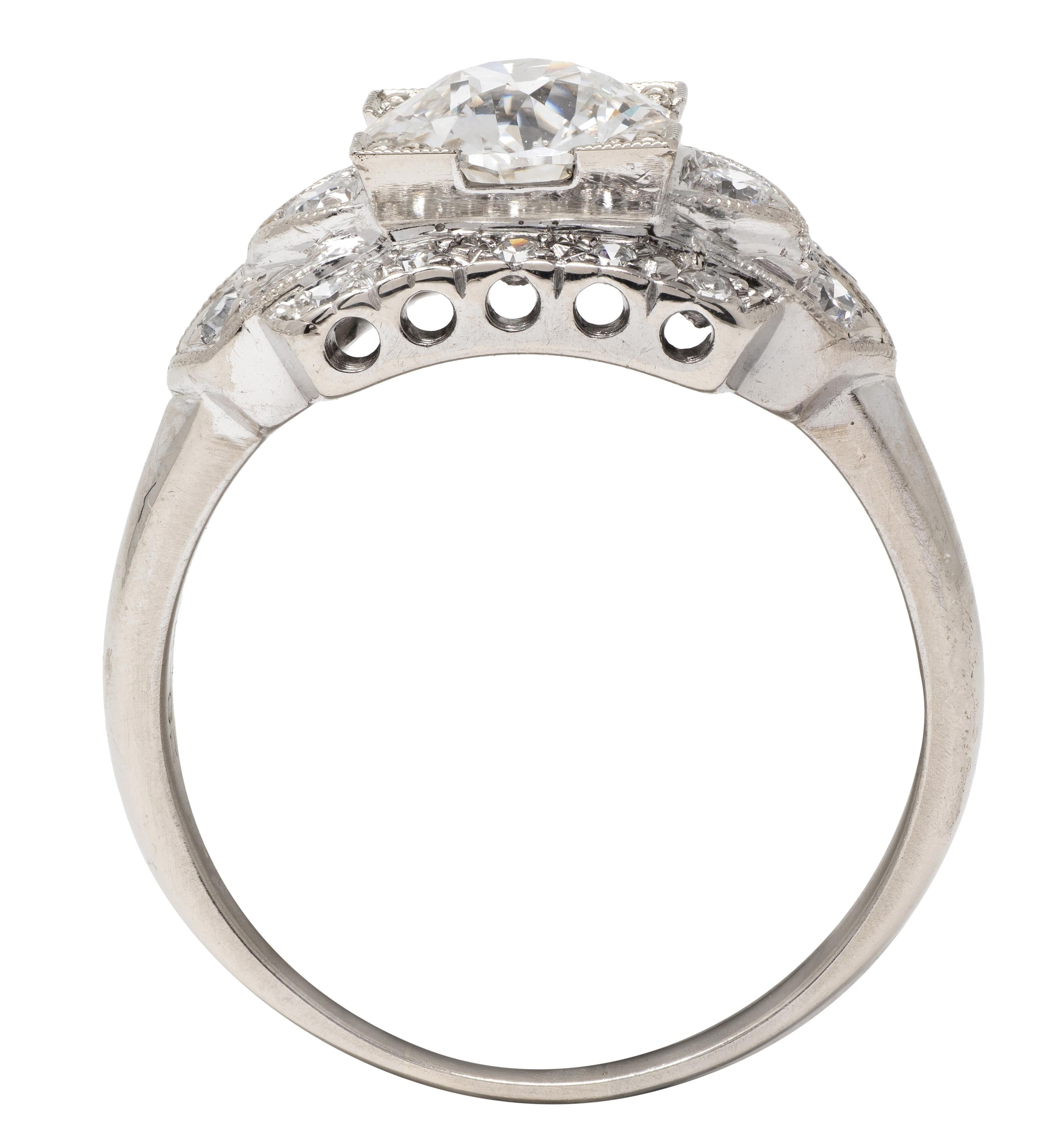 Art Deco 1.39 CTW Old European Diamond 14K Gold Stepped Vintage Engagement Ring