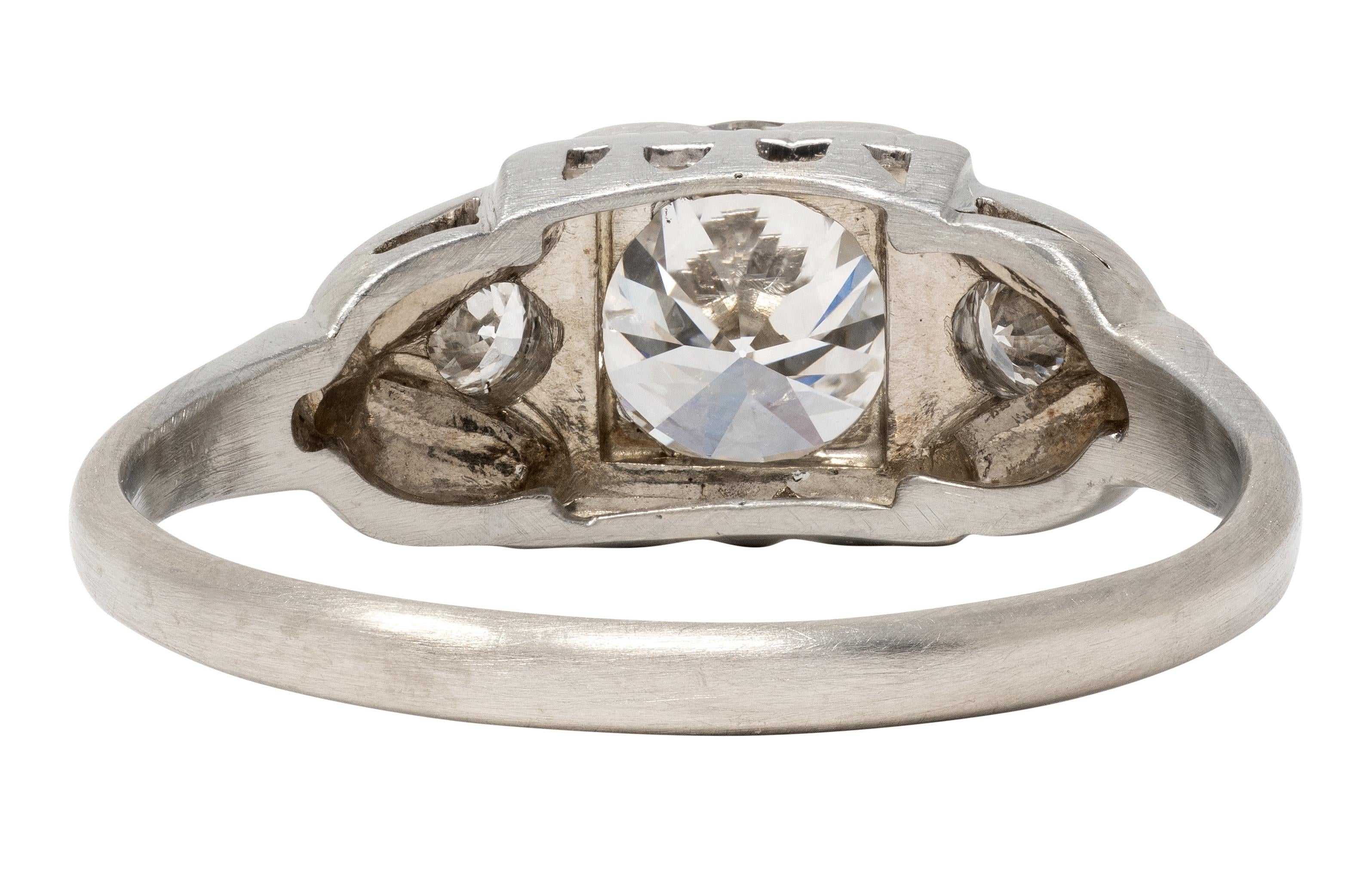 Retro 0.95 CTW Transitional Cut Diamond 14K White Gold Vintage Engagement Ring