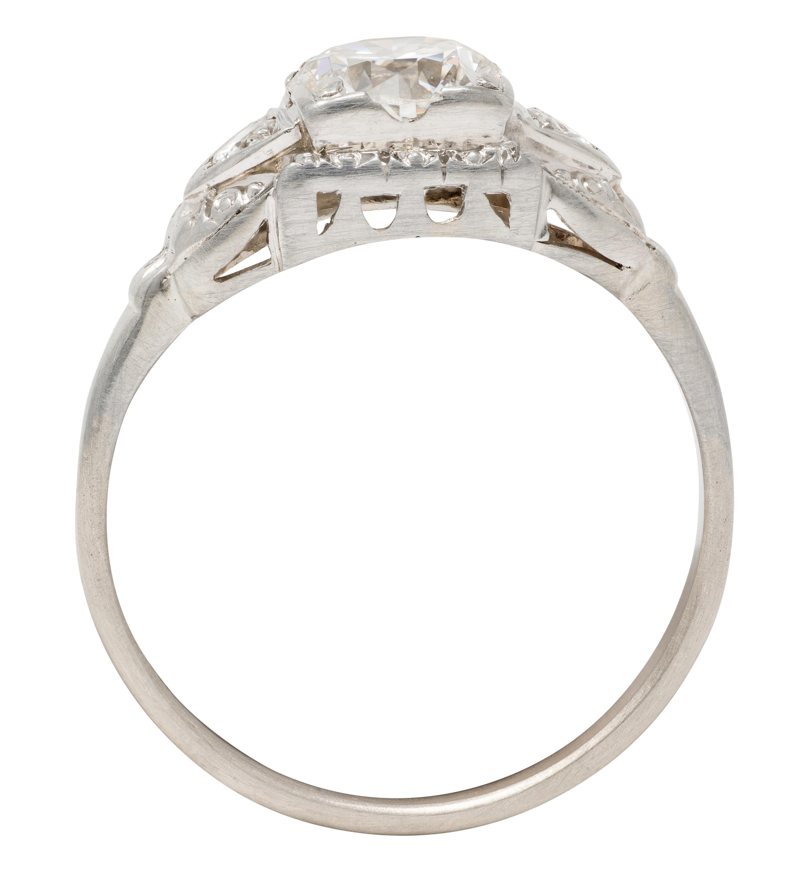Retro 0.95 CTW Transitional Cut Diamond 14K White Gold Vintage Engagement Ring