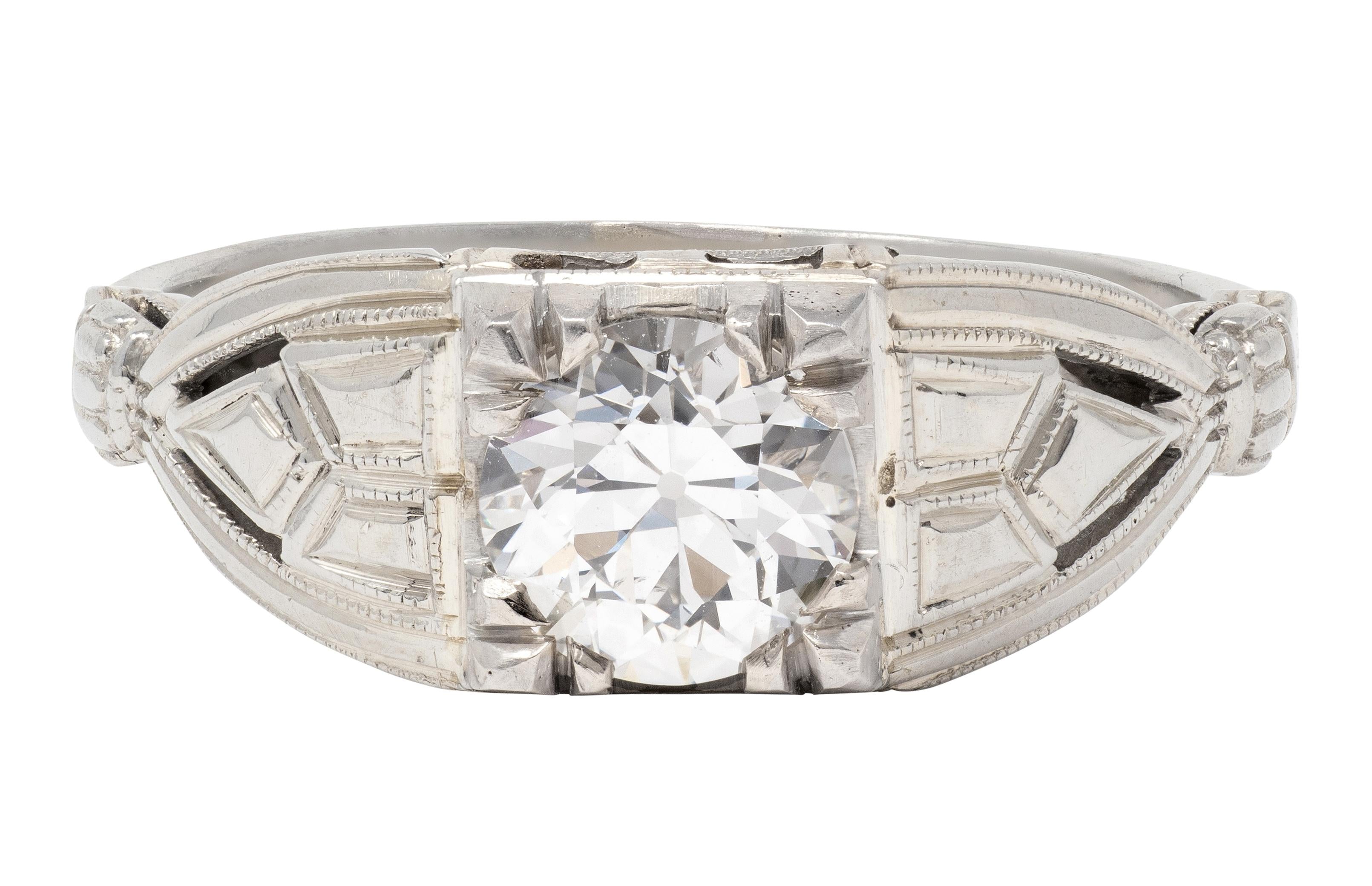 Art Deco Old European Diamond 14K Gold Vintage Geometric Engagement Ring GIA
