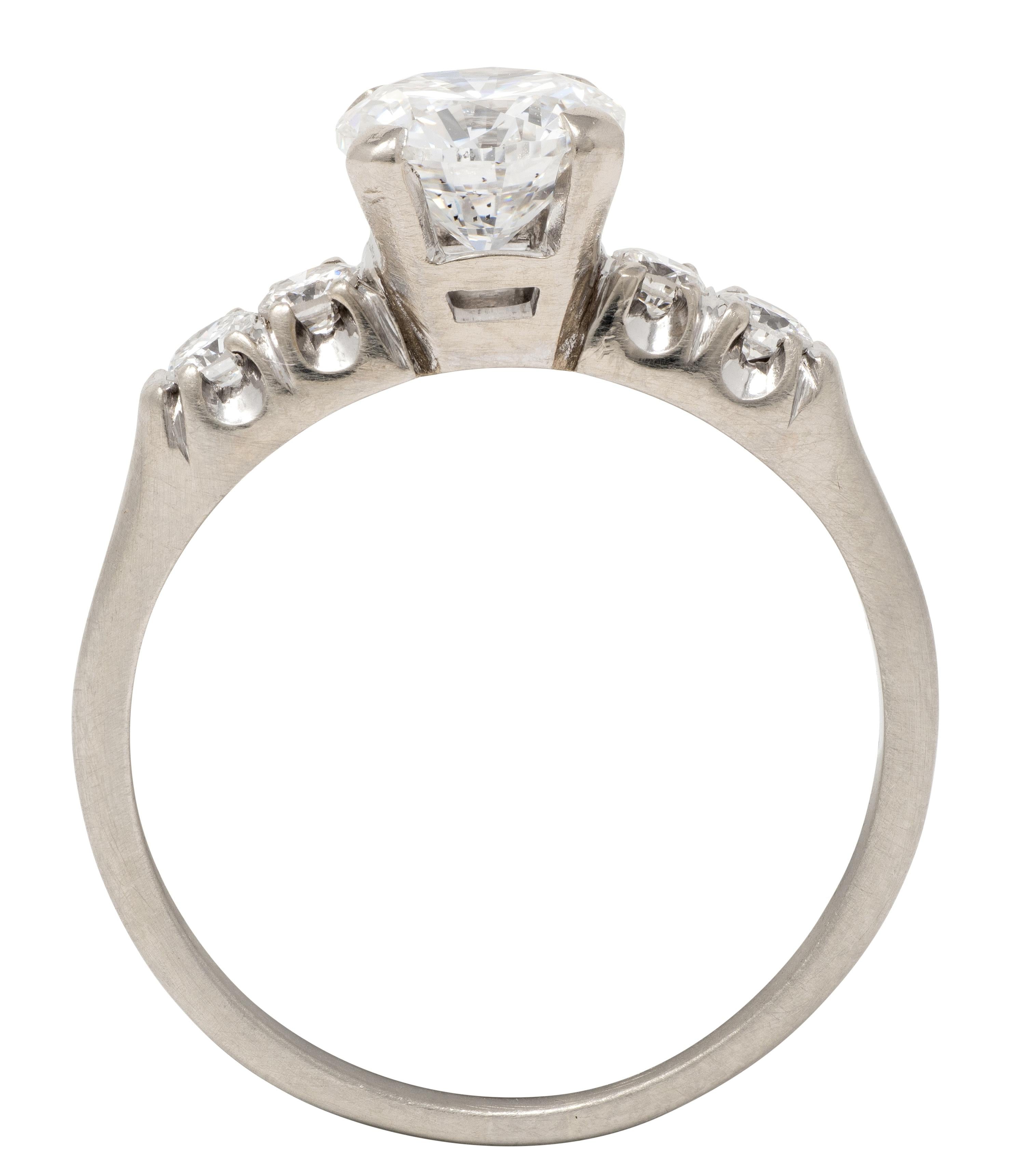 Mid-Century 1.20 CTW Diamond 14 Karat White Gold Vintage Engagement Ring GIA