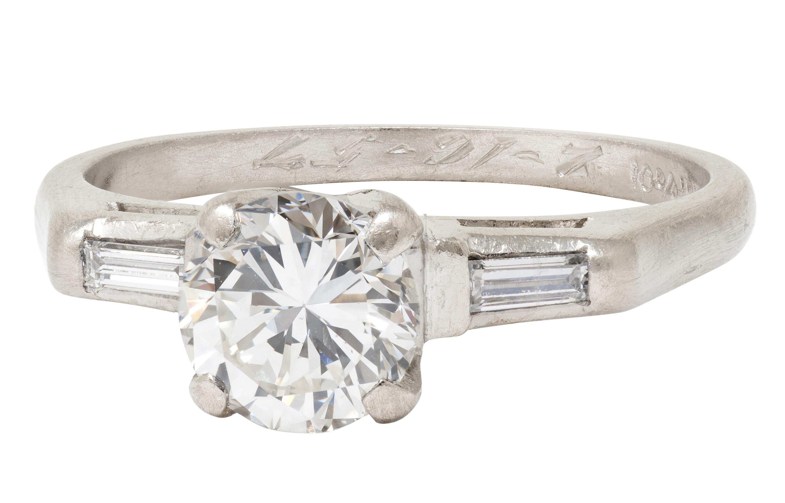 Mid-Century Round Brilliant Diamond Platinum Three Stone Vintage Engagement Ring