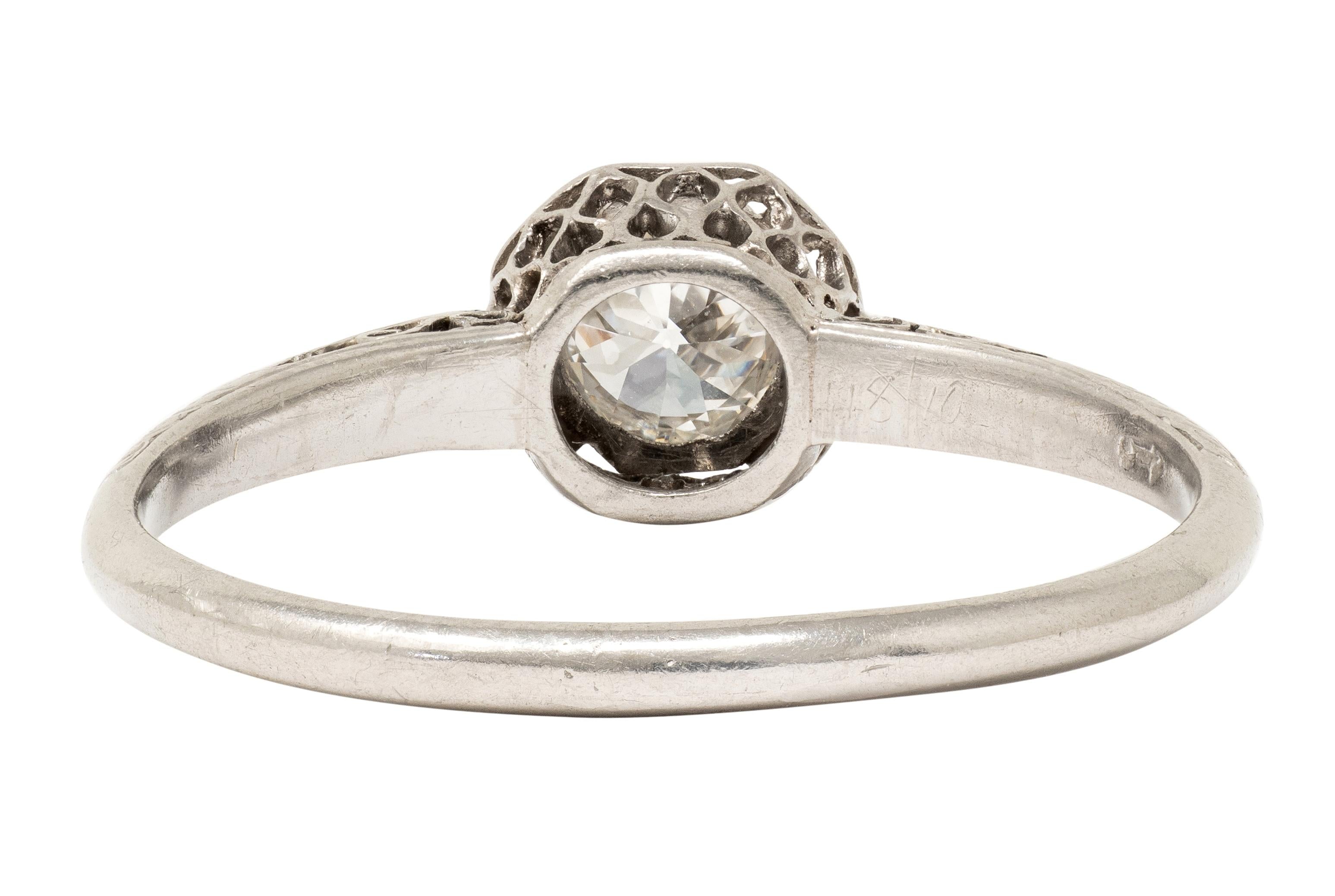 Edwardian Old European Diamond Platinum Antique Basket Filigree Engagement Ring