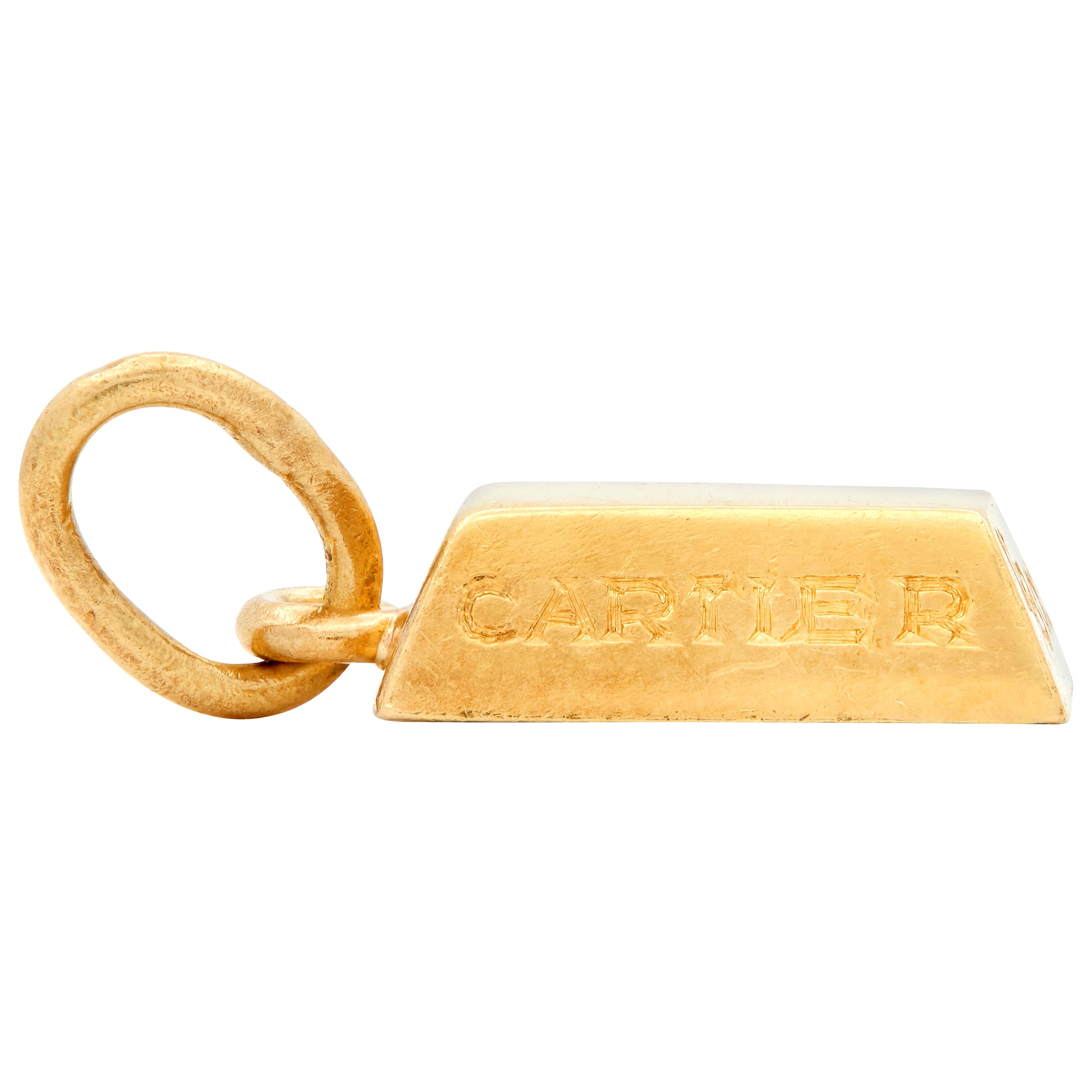 Cartier 1970's 18 Karat Yellow Gold Vintage 1/8 Oz. Gold Brick Ingot Pendant