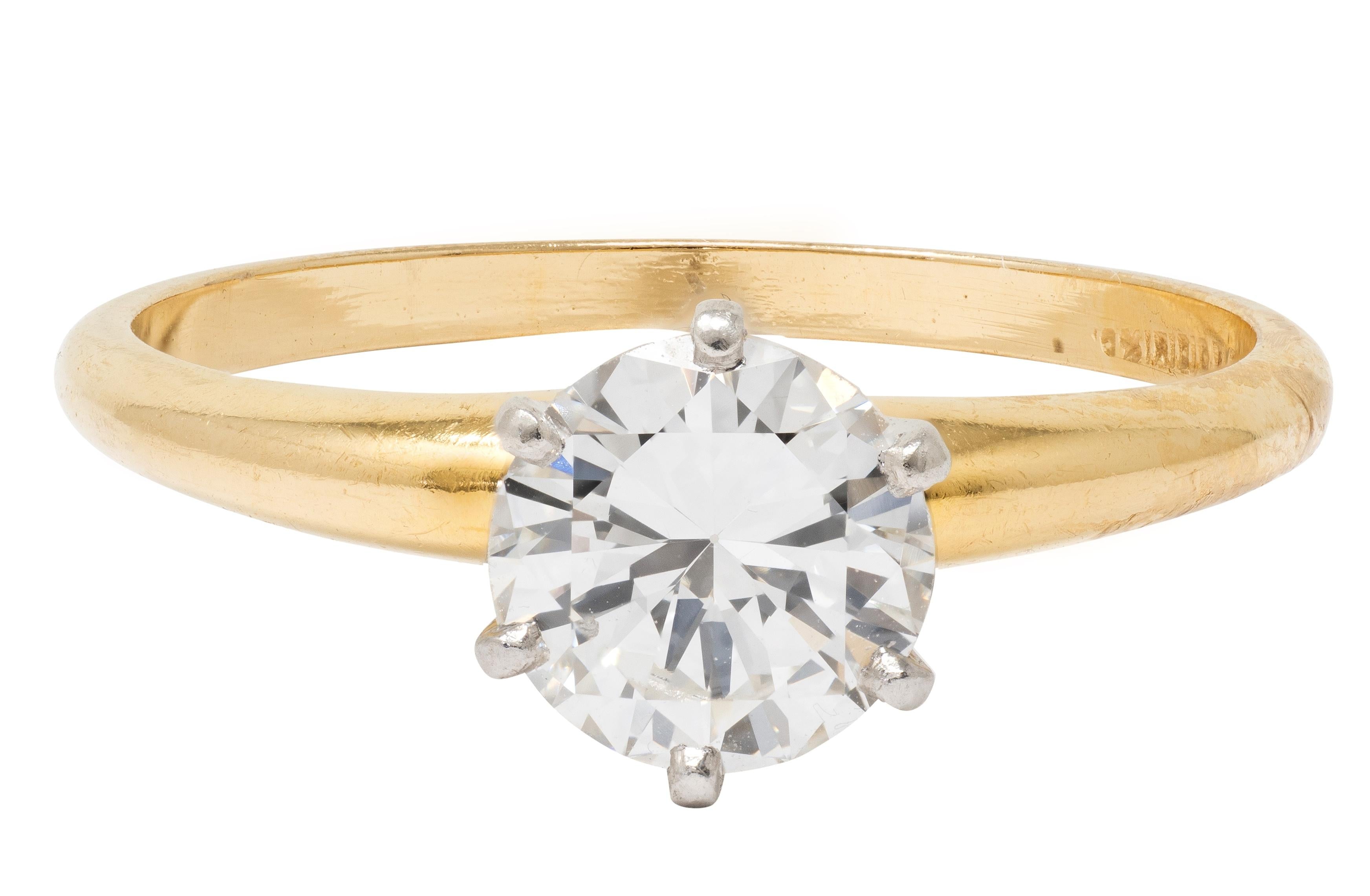 1980's 1.00 CTW Diamond 14K Gold Platinum Vintage Solitaire Engagement Ring