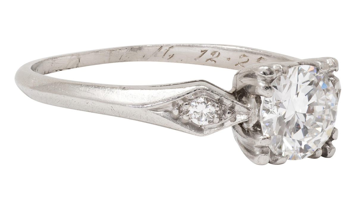 Retro 1945 Transitional Cut Diamond Platinum Vintage Geometric Engagement Ring