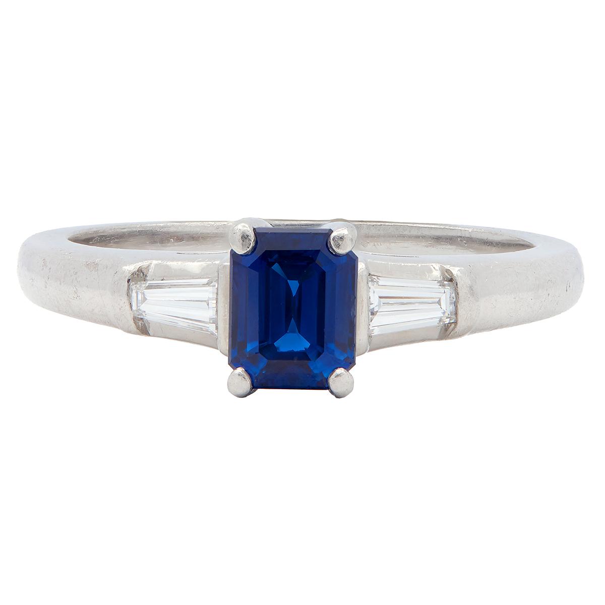 Tiffany & Co. 1950's Sapphire Diamond Platinum Vintage Three Stone Ring