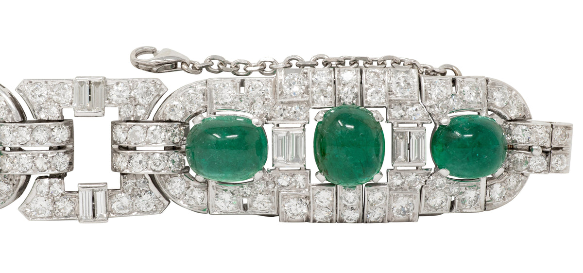 Art Deco 50.70 CTW Emerald Diamond Platinum Vintage Buckle Line Bracelet