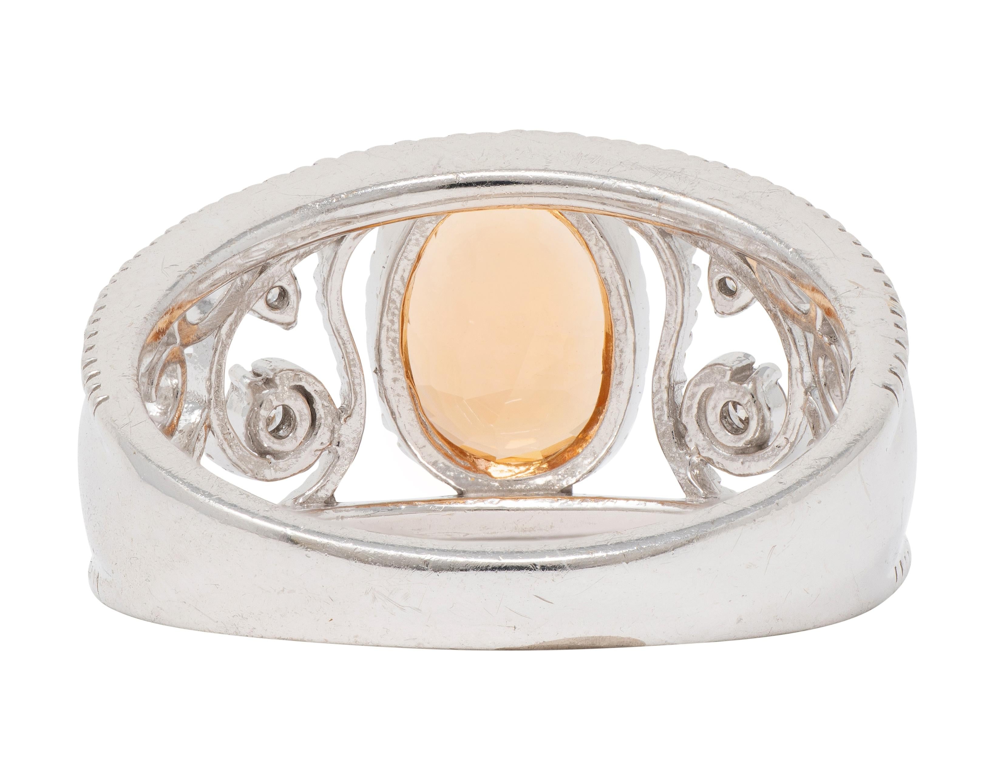2010's No Heat Ceylon Orange Sapphire 18 Karat White Gold Scrolling Ring GIA