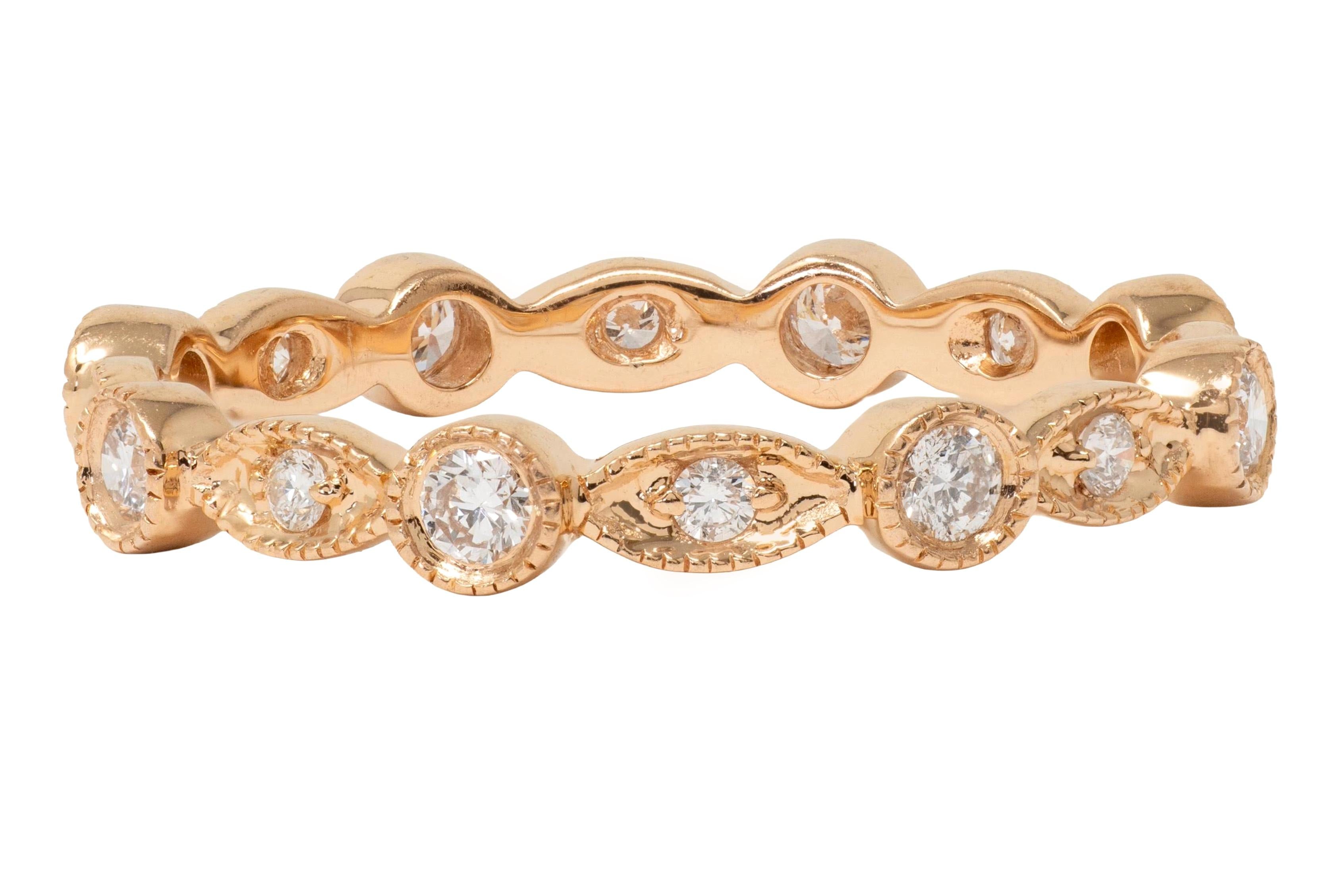 Hana 2010's Diamond 18 Karat Rose Gold Contemporary Eternity Wedding Band Ring