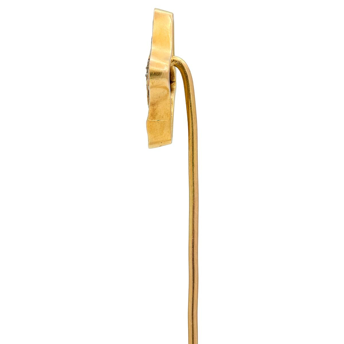Art Nouveau Diamond Plique-A-Jour Enamel 18K Gold Antique Gibson Girl Stickpin