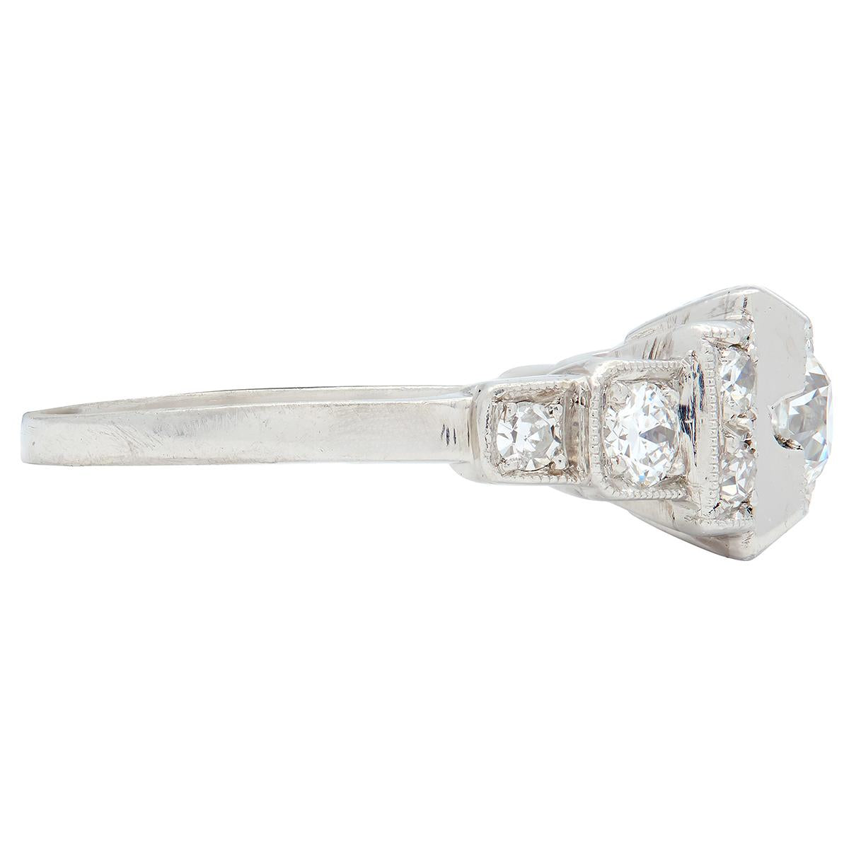 Art Deco 0.50 CTW Old European Diamond Platinum Stepped Vintage Engagement Ring