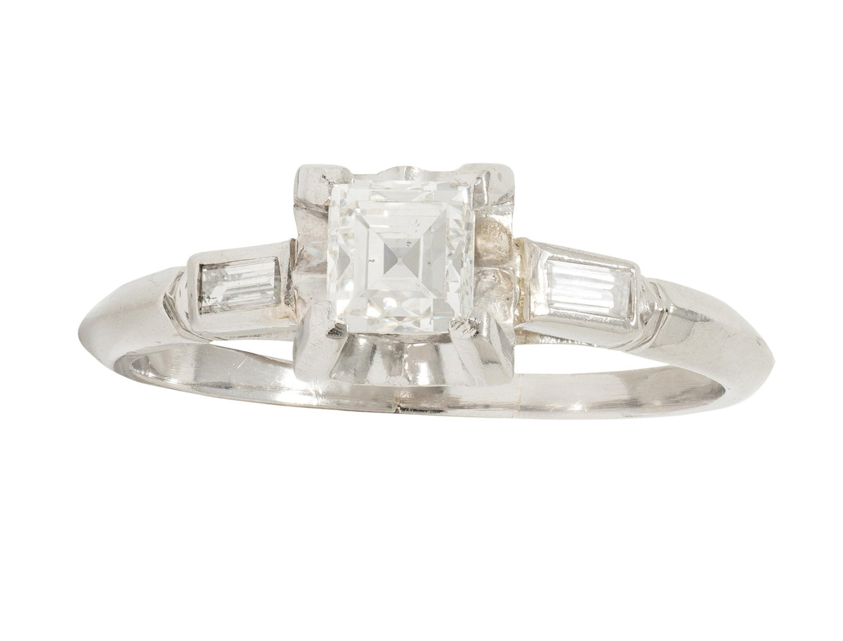 Mid-Century 0.70 CTW Carré Cut Diamond Platinum Vintage Engagement Ring