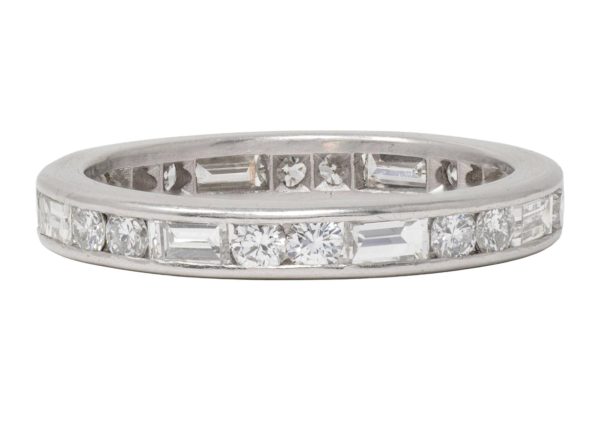 1950's 1.44 CTW Diamond Platinum Vintage Dash & Dot Eternity Wedding Band Ring