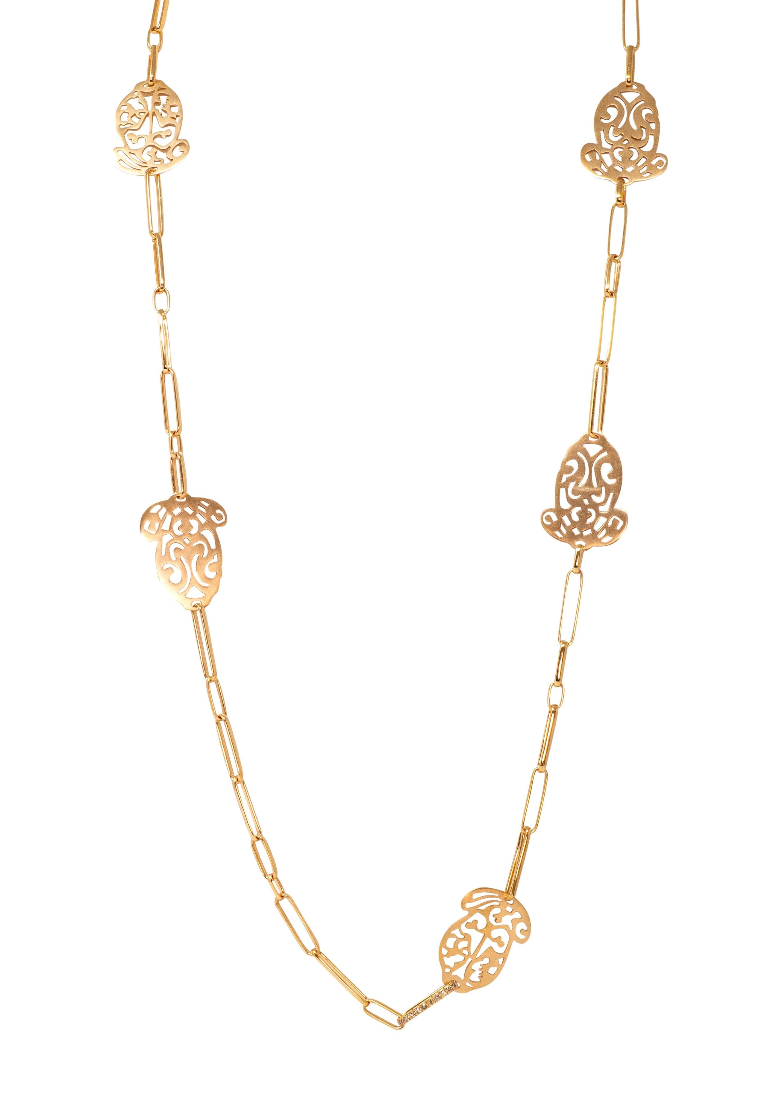 Pomellato 2000's Diamond 18K Gold Contemporary Ming Station Sartuoir Necklace