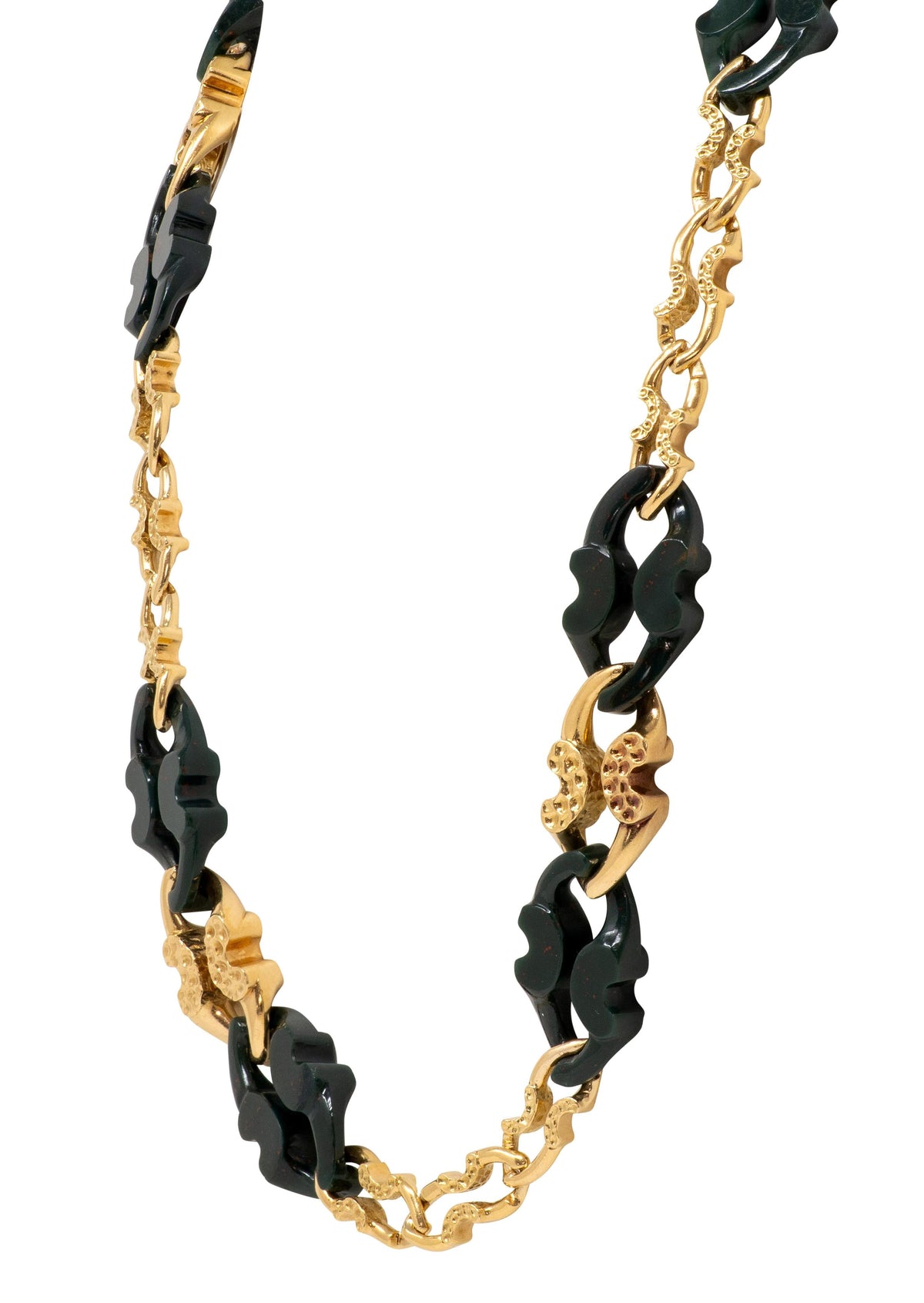 M. Gerard French 1970's 18K Gold Vintage Carved Bloodstone Station Necklace