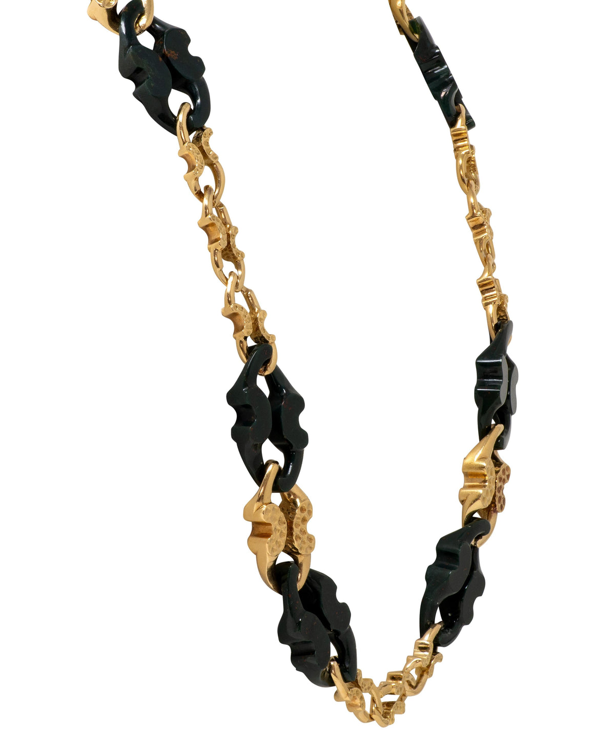 M. Gerard French 1970's 18K Gold Vintage Carved Bloodstone Station Necklace