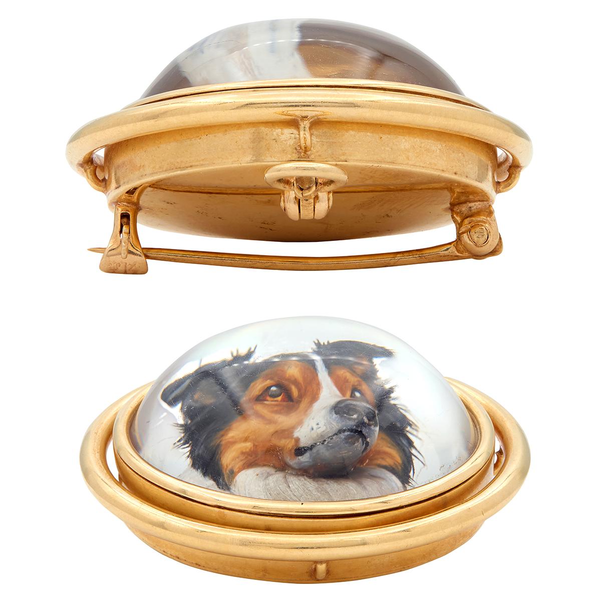 Krementz & Co. 1900's Essex Crystal 14K Yellow Gold Antique Collie Dog Brooch