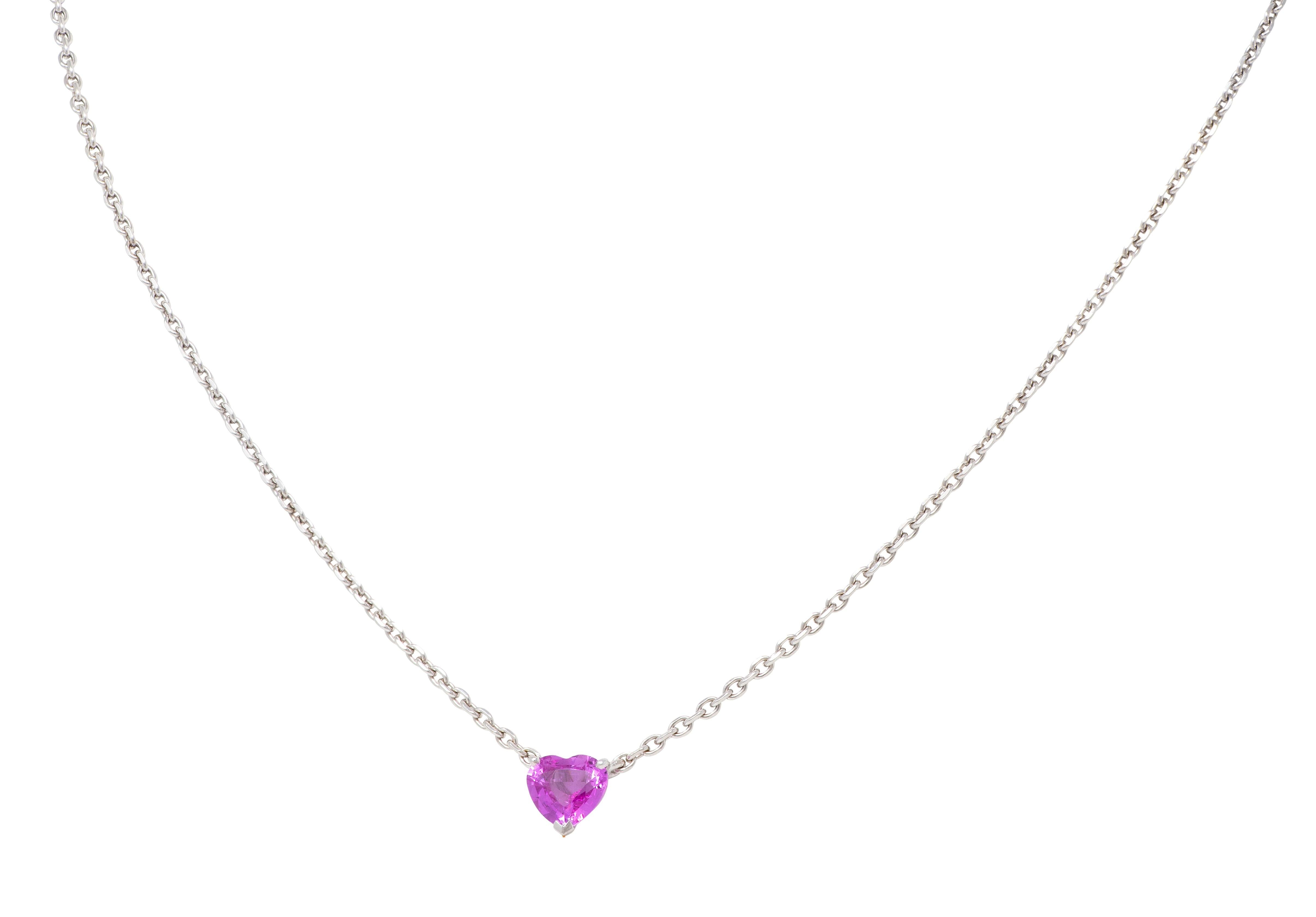 Cartier French 2001 Pink Sapphire 18K White Gold Vintage Heart Station Necklace