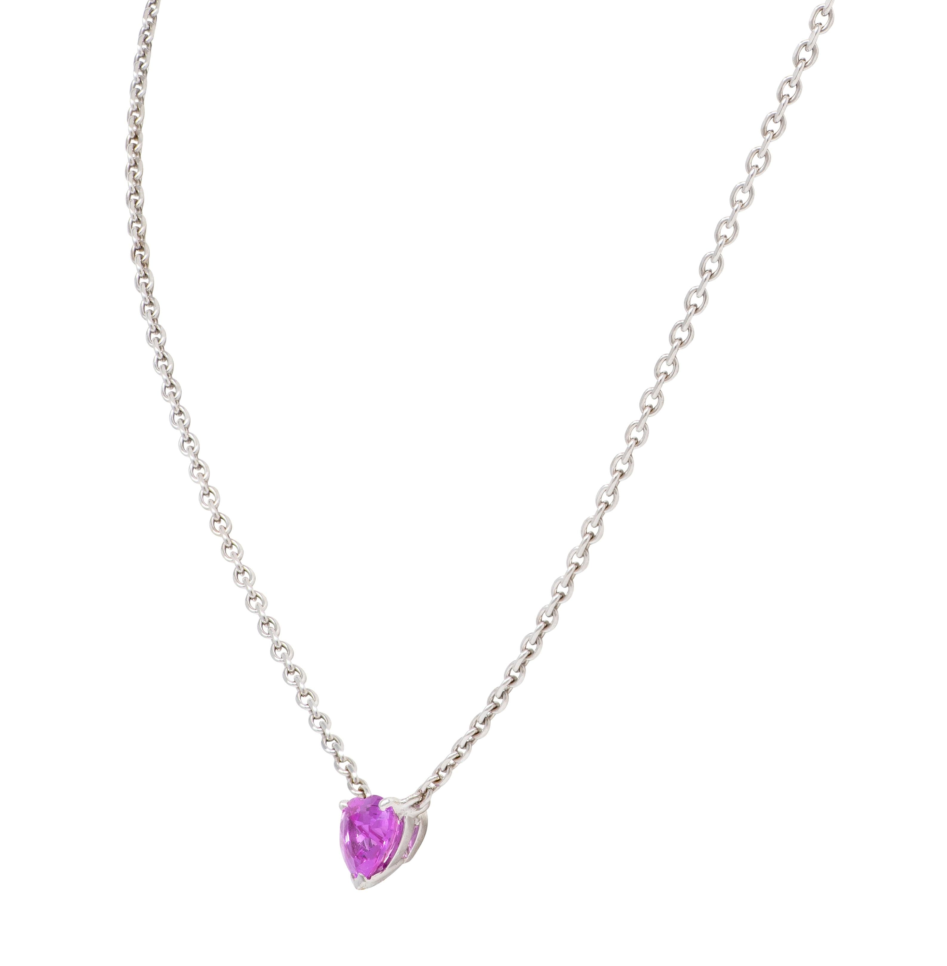 Cartier French 2001 Pink Sapphire 18K White Gold Vintage Heart Station Necklace
