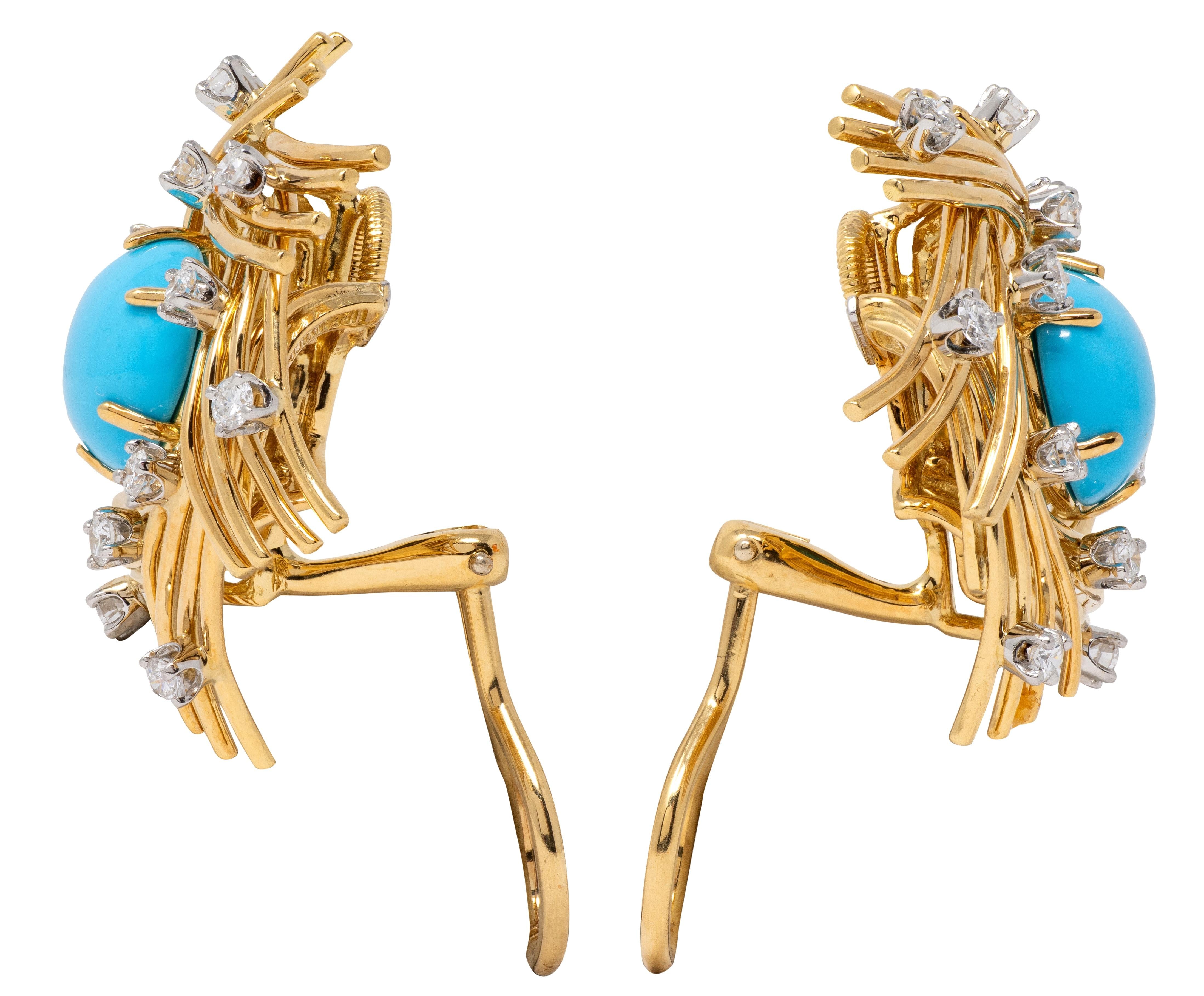 Tiffany & Co. Schlumberger Turquoise Diamond 18K Platinum Vintage Nest Earrings