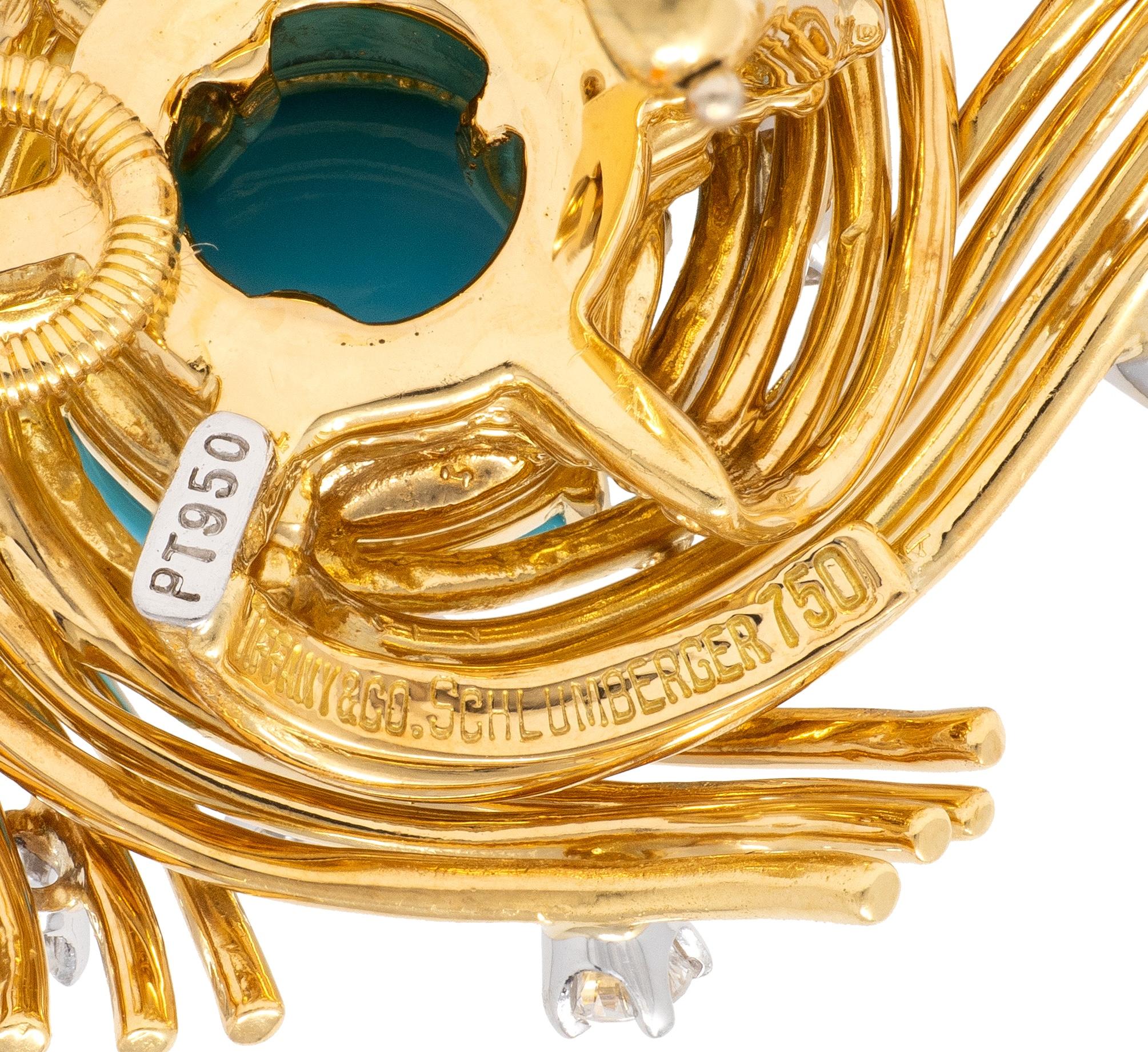 Tiffany & Co. Schlumberger Turquoise Diamond 18K Platinum Vintage Nest Earrings
