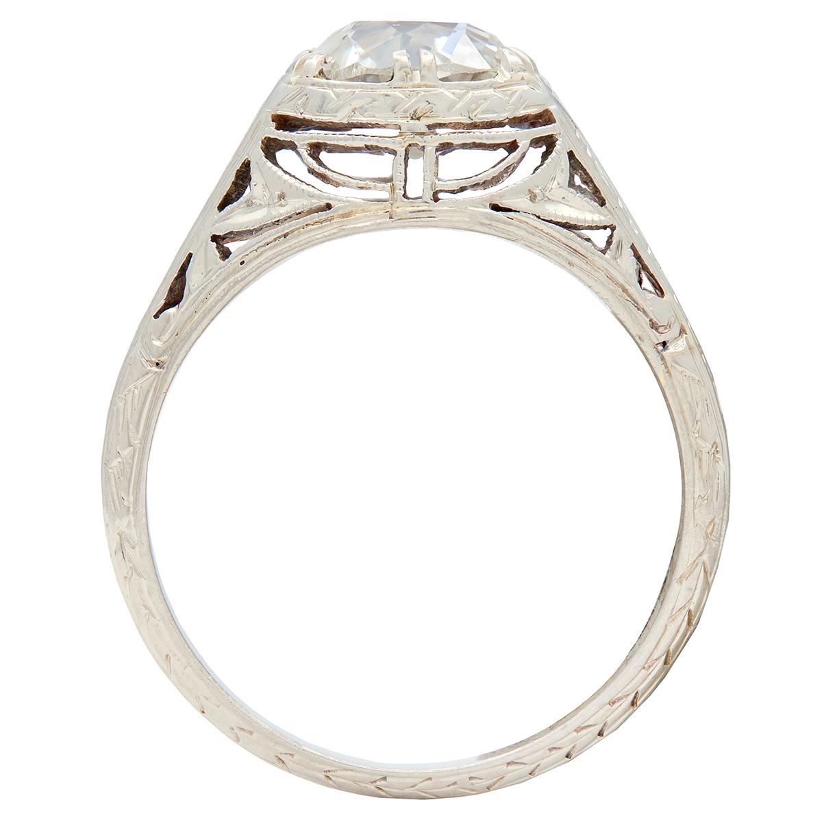 Art Deco 1.69 Old Mine Cut Diamond 14K Gold Vintage Wheat Engagement Ring